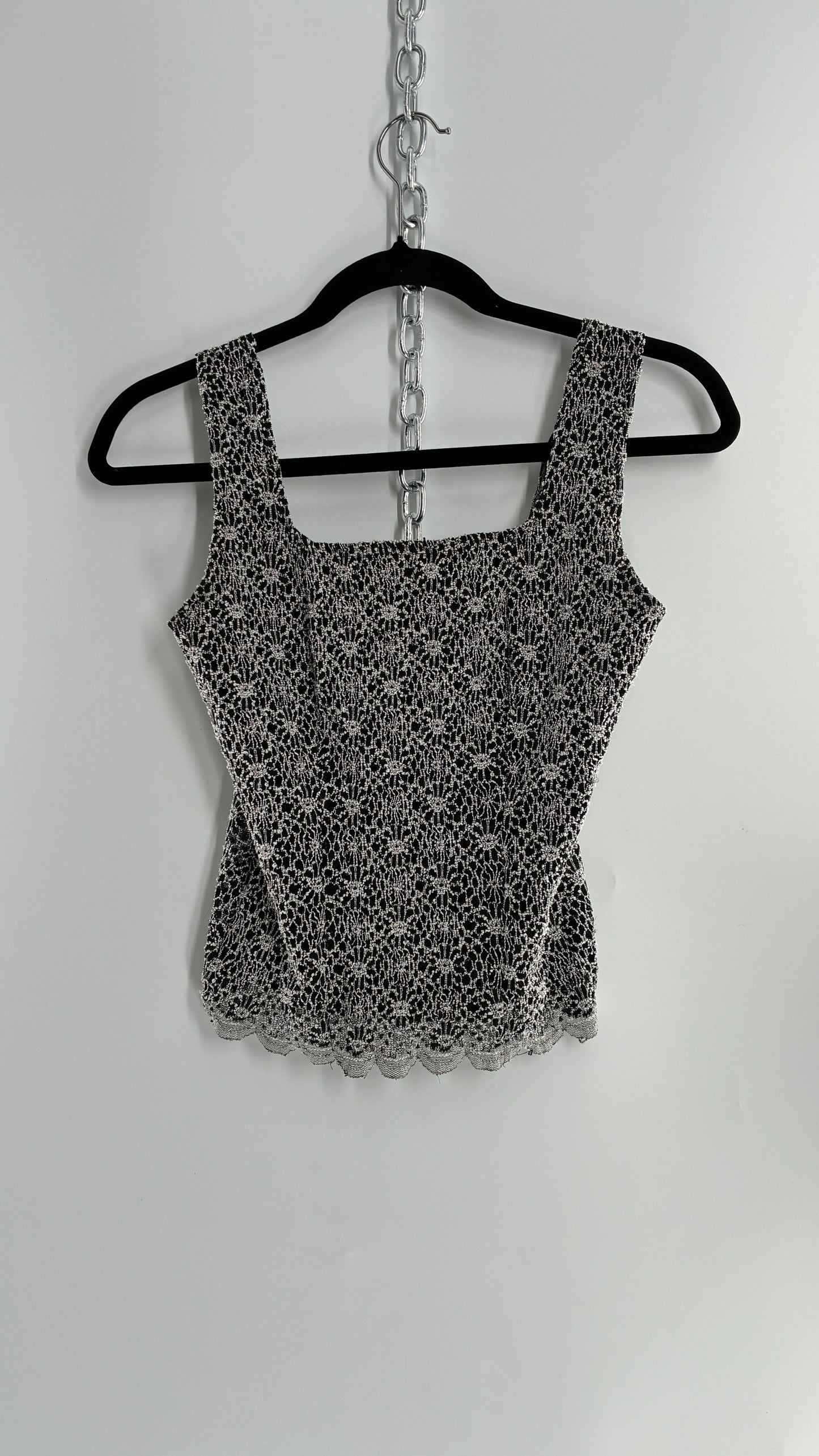 Vintage 1990s Black and White Lace Camisole (Small)