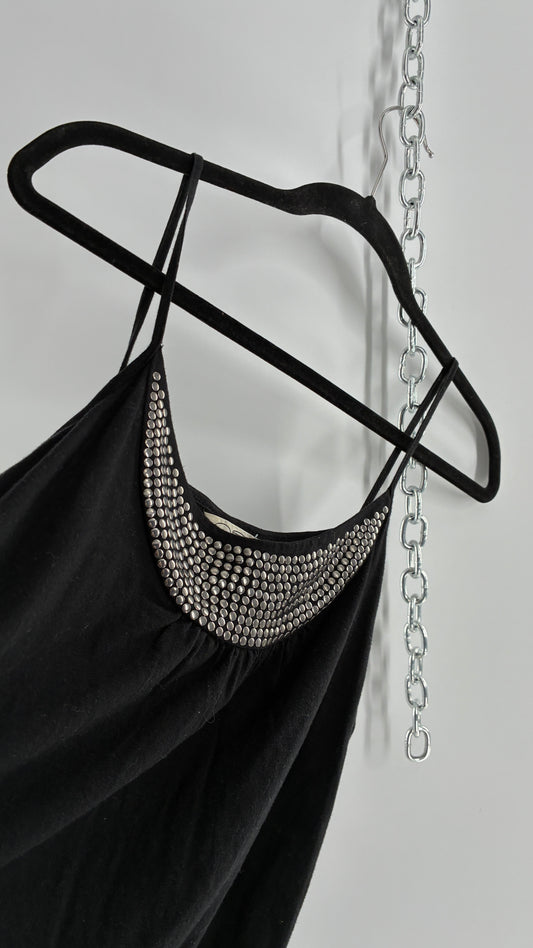 NEU LOOK Vintage Black Silver Studded Neckline Camisole Tank (12)