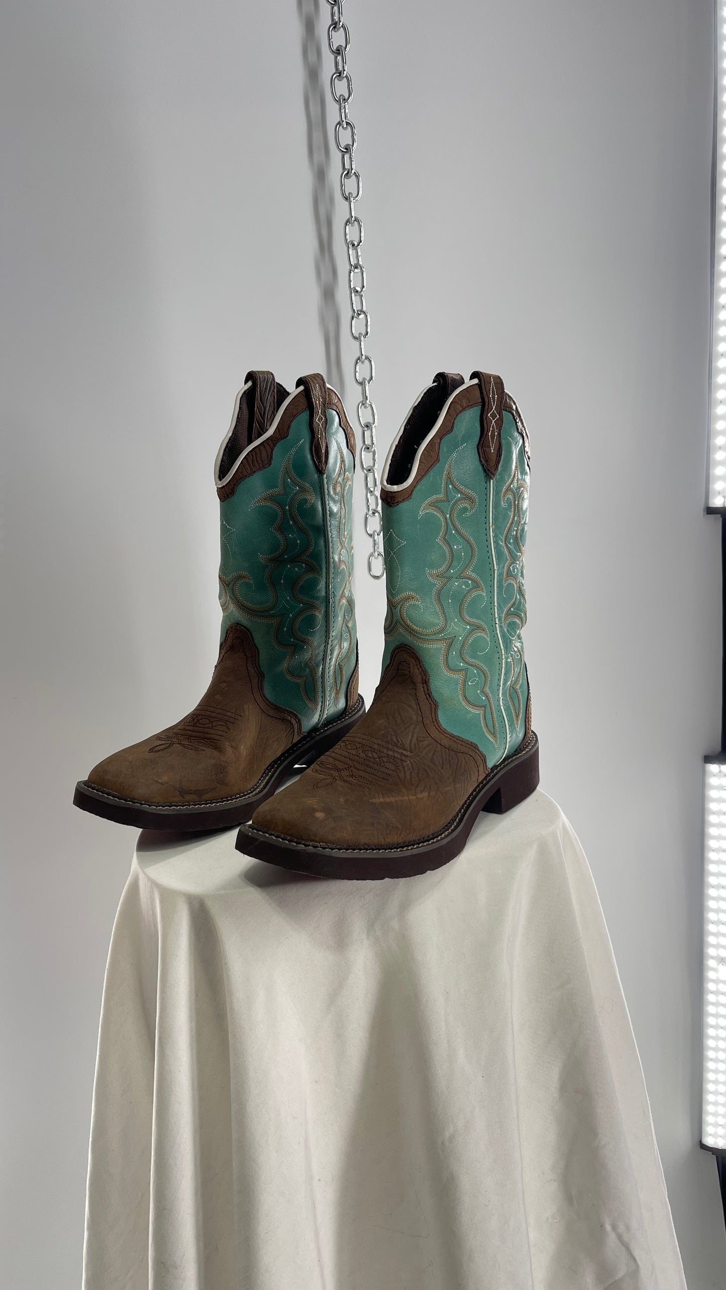 Vintage Justin Gypsy Brown Leather Turquoise Raya Cowboy Boots (8.5B)