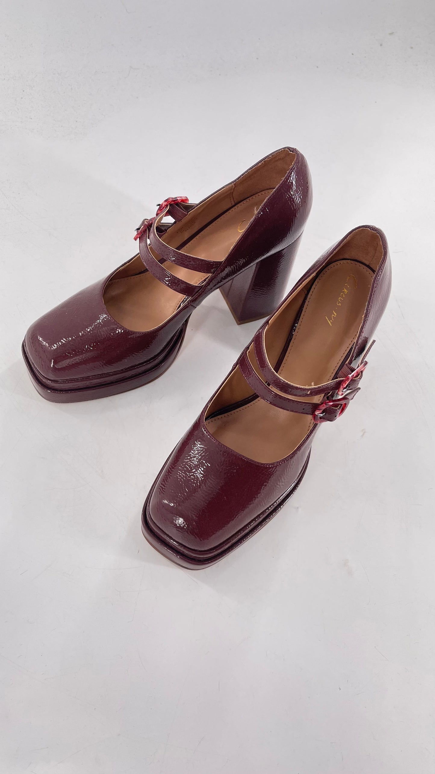 CIRCUS NY Burgundy Double Platform Chunky Heel Double Strap Mary Jane Steppers