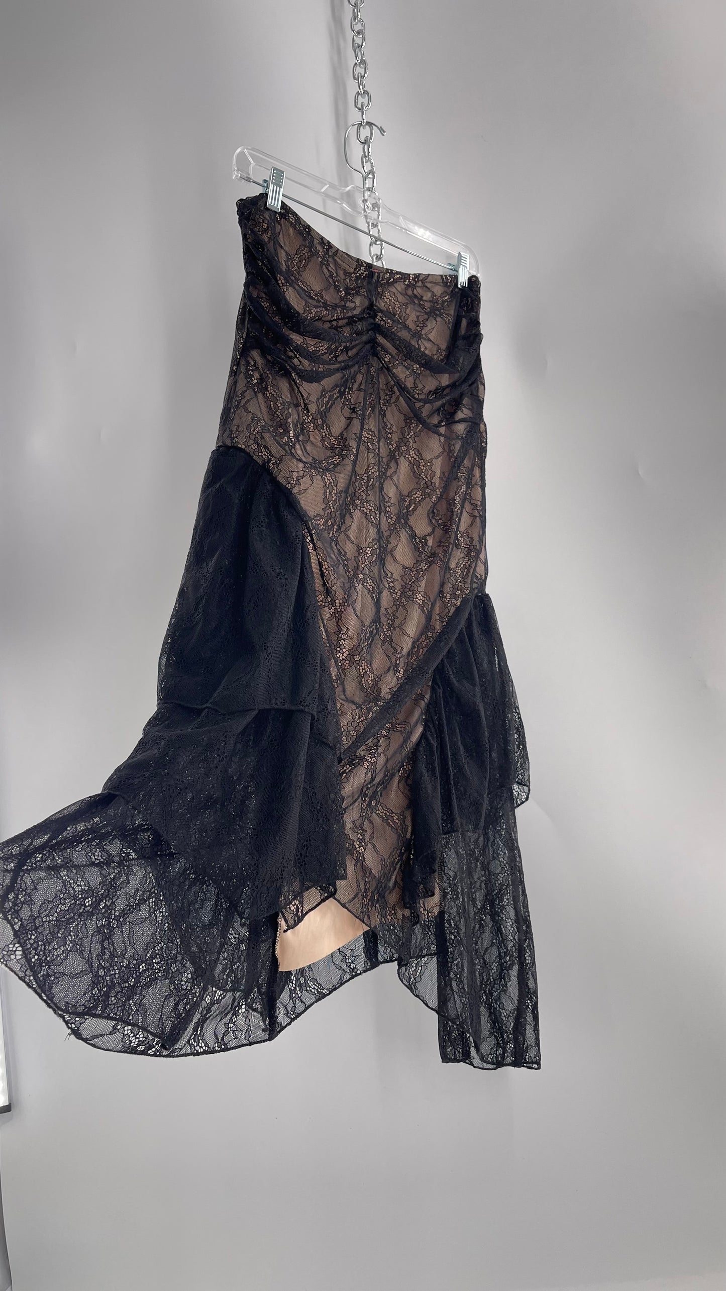 Urban Outfitters Black Lace Midi Skirt with Nude Underlay (Medium)