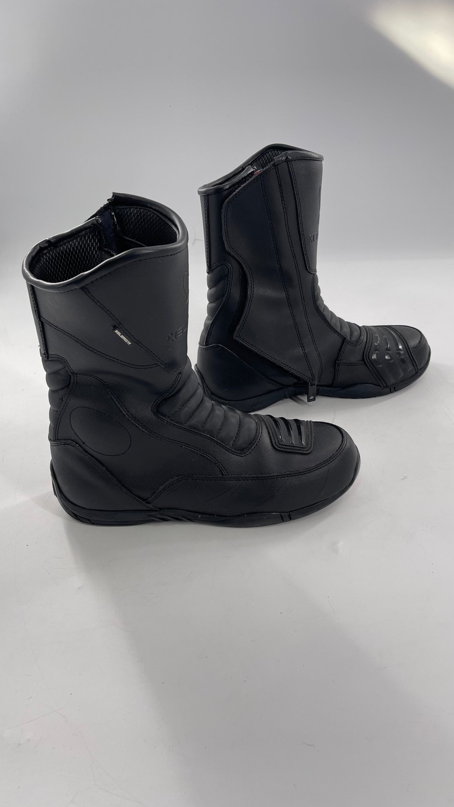 XELEMENT Black Leather Motorcycle Motocross Riding Boots (9.5)