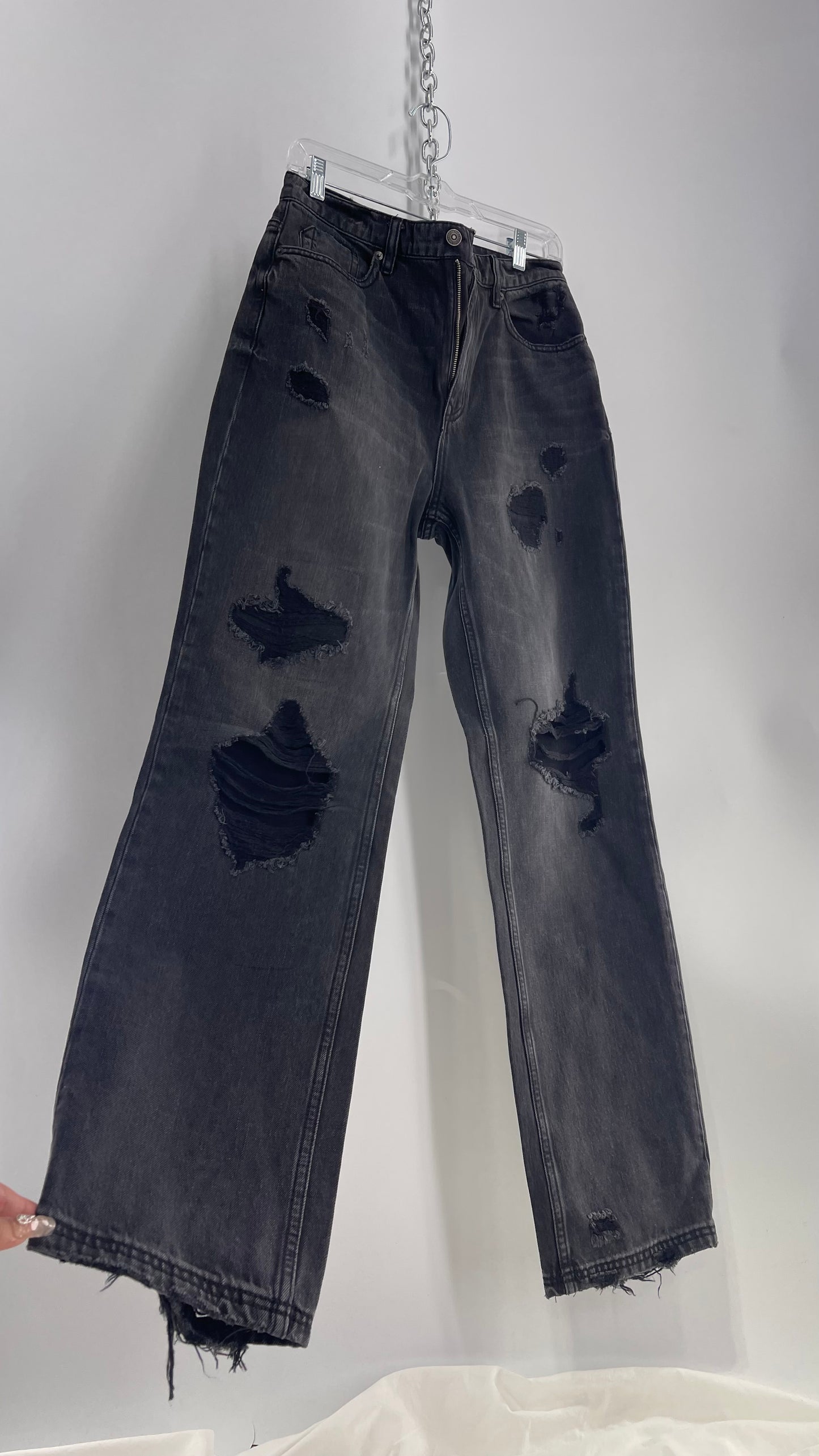 Free People Distressed Black/Grey Jeans with Tags Attached (28)