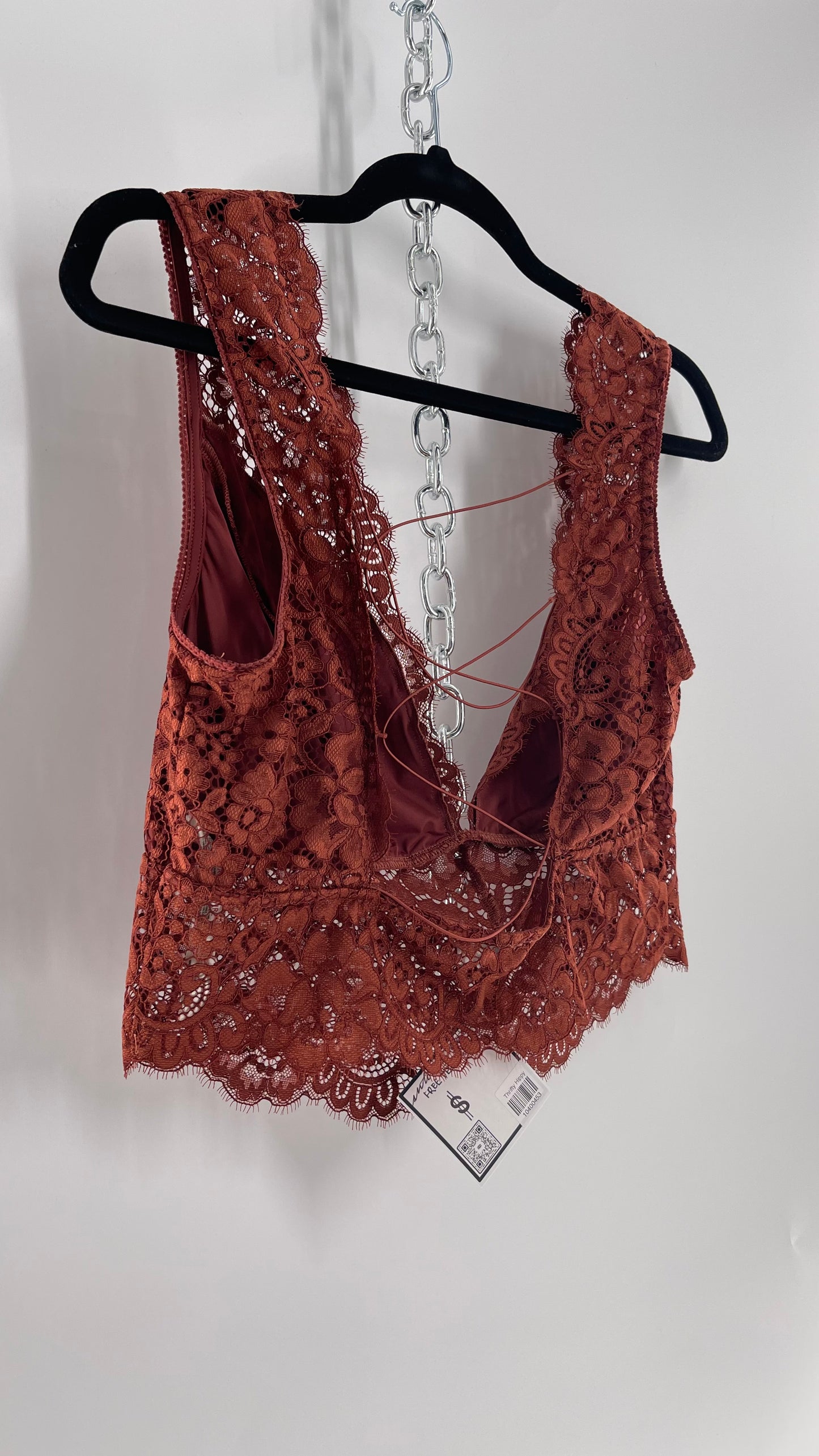 Intimately Free People Copper/Rust Lace Bralette with Lace Up Back (Large)