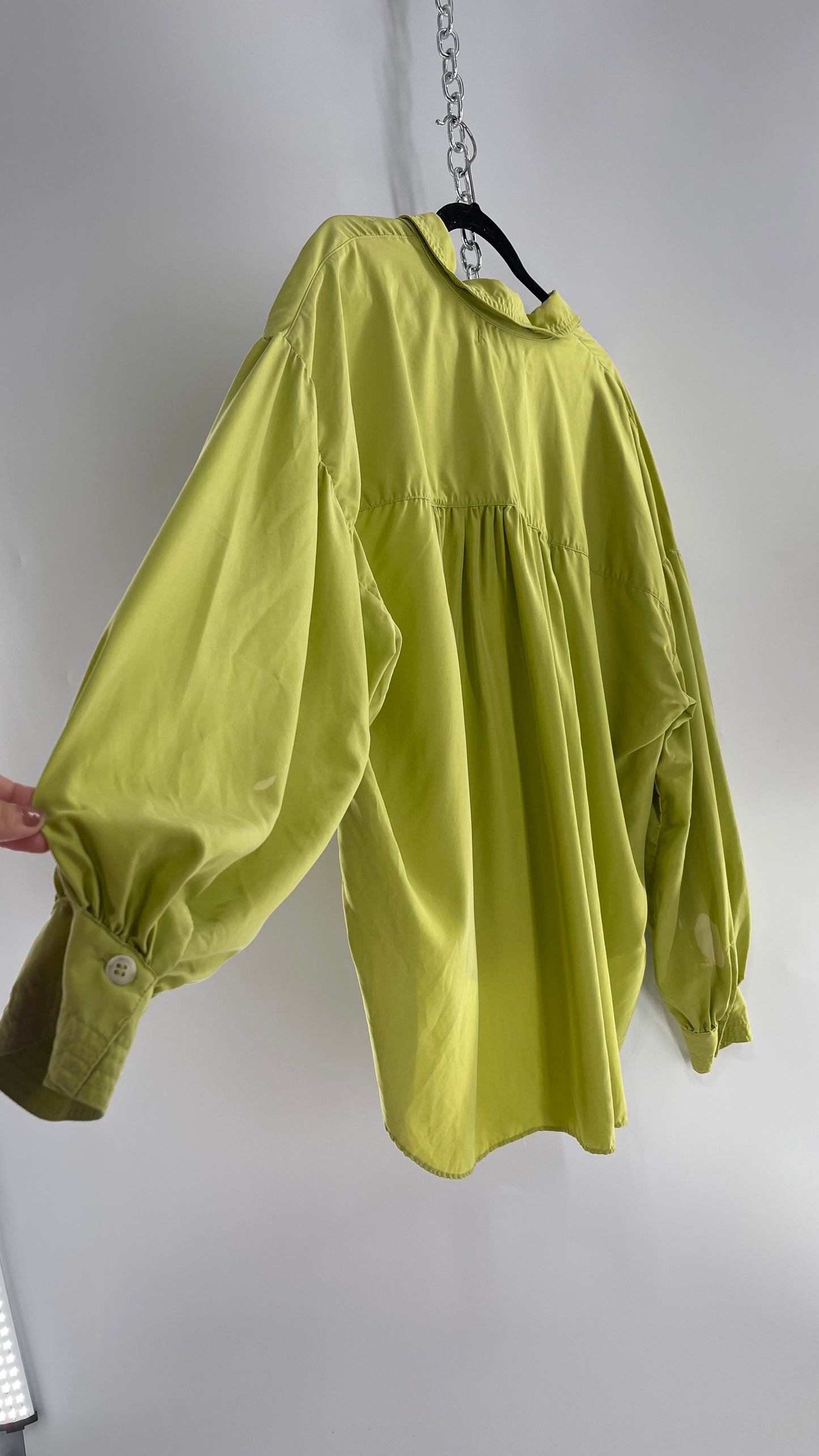 Free People 76% Modal Green Drop Shoulder Baggy Oversized Tunic Blouse (Medium)