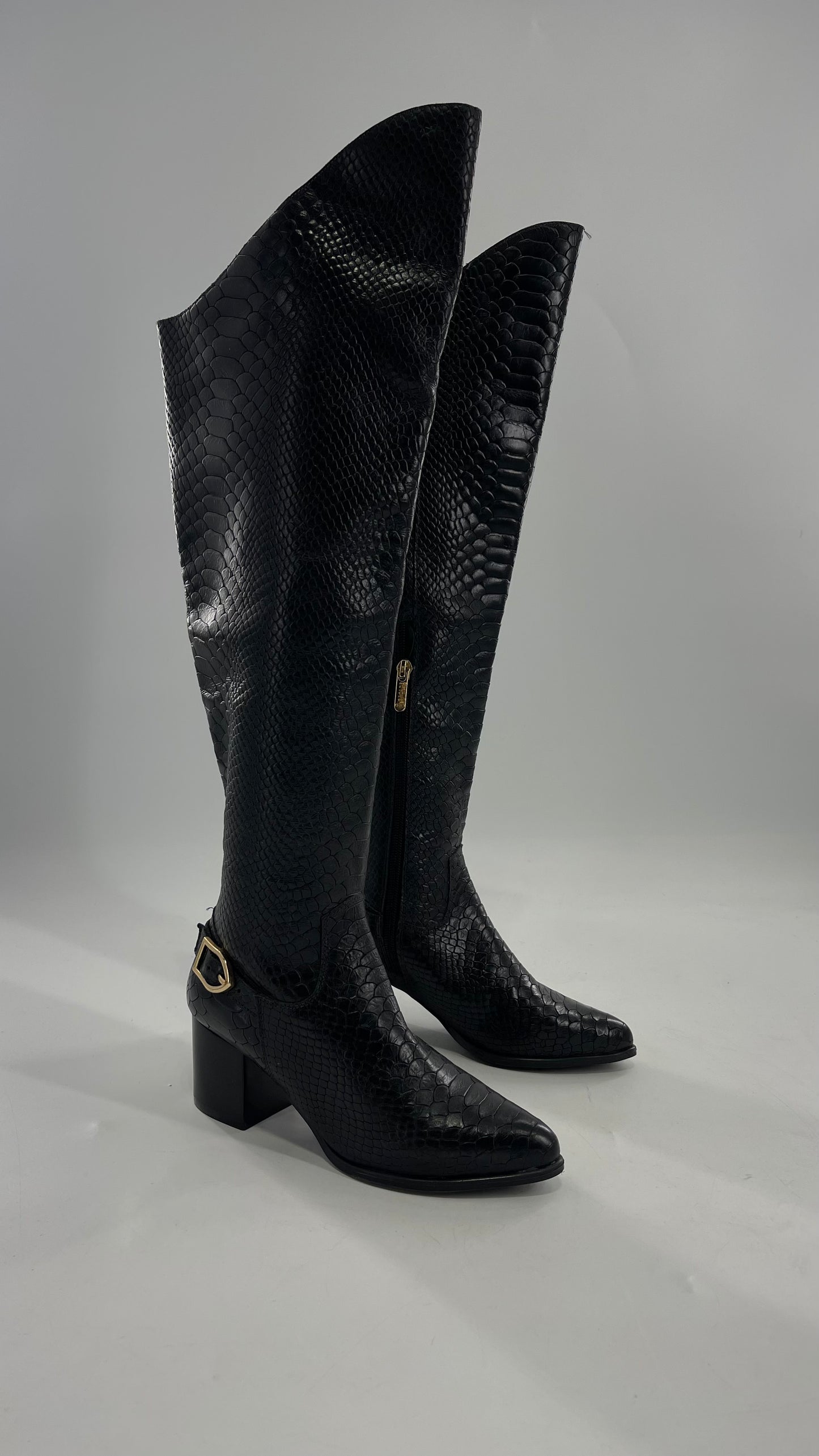 ORCADE Genuine Brazilian Leather Crocodile Embossed/Textured Knee High Boots (5)