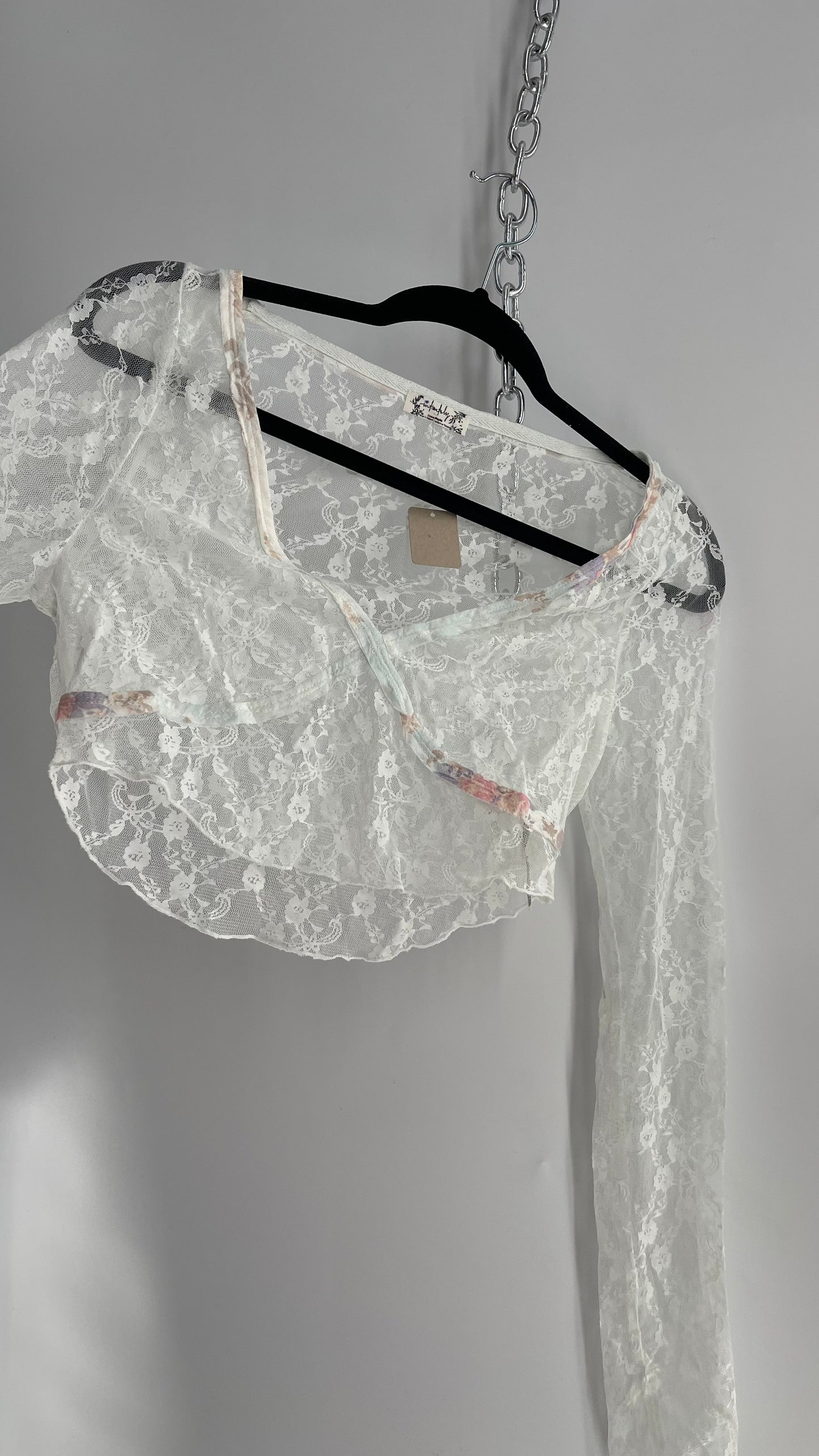Intimately Free People Baby Blue Lace Ballerina Thumb Hole Long Sleeve (Small)