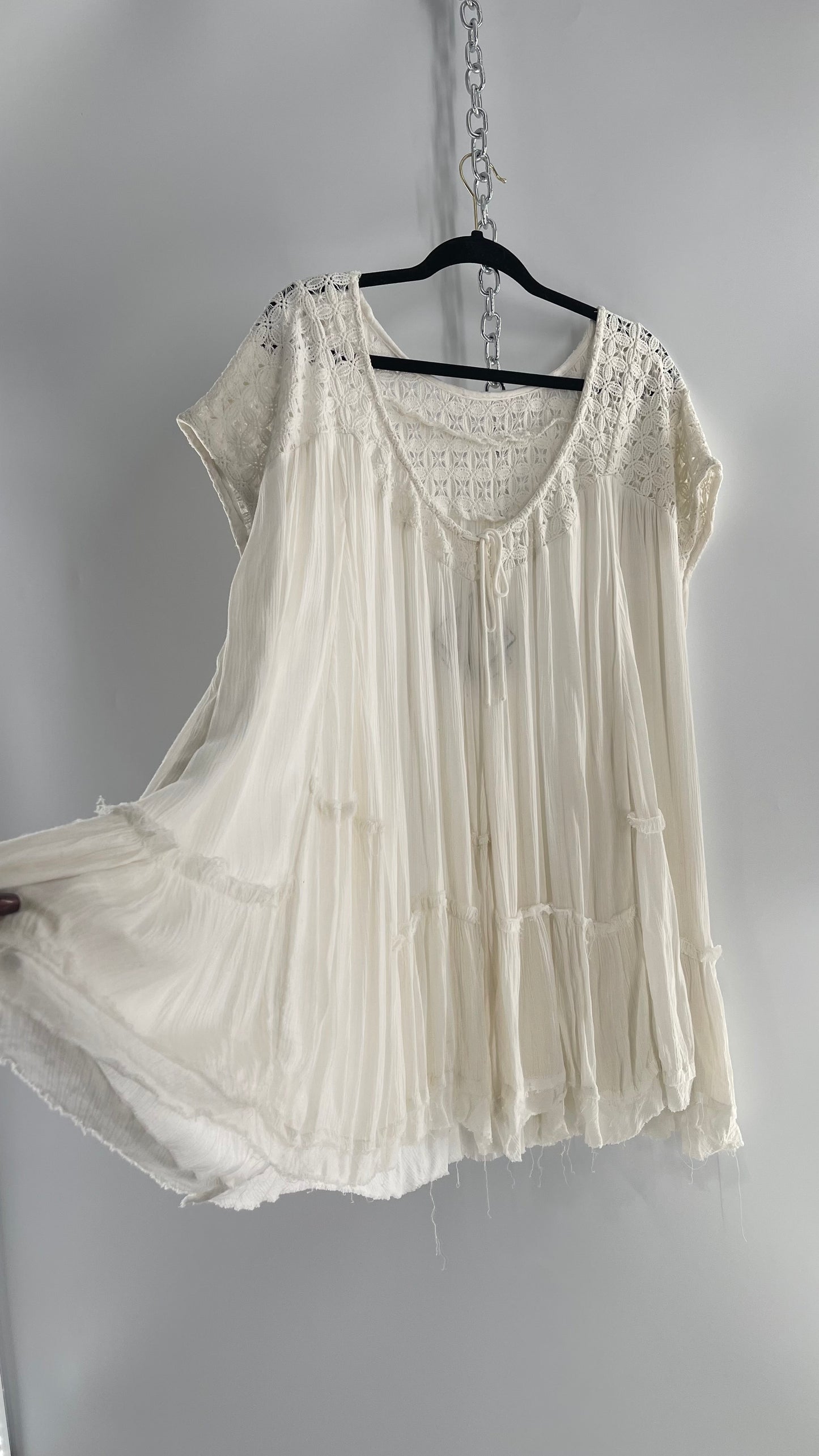 Free People White Cotton Voluminous T Shirt Dress (S)
