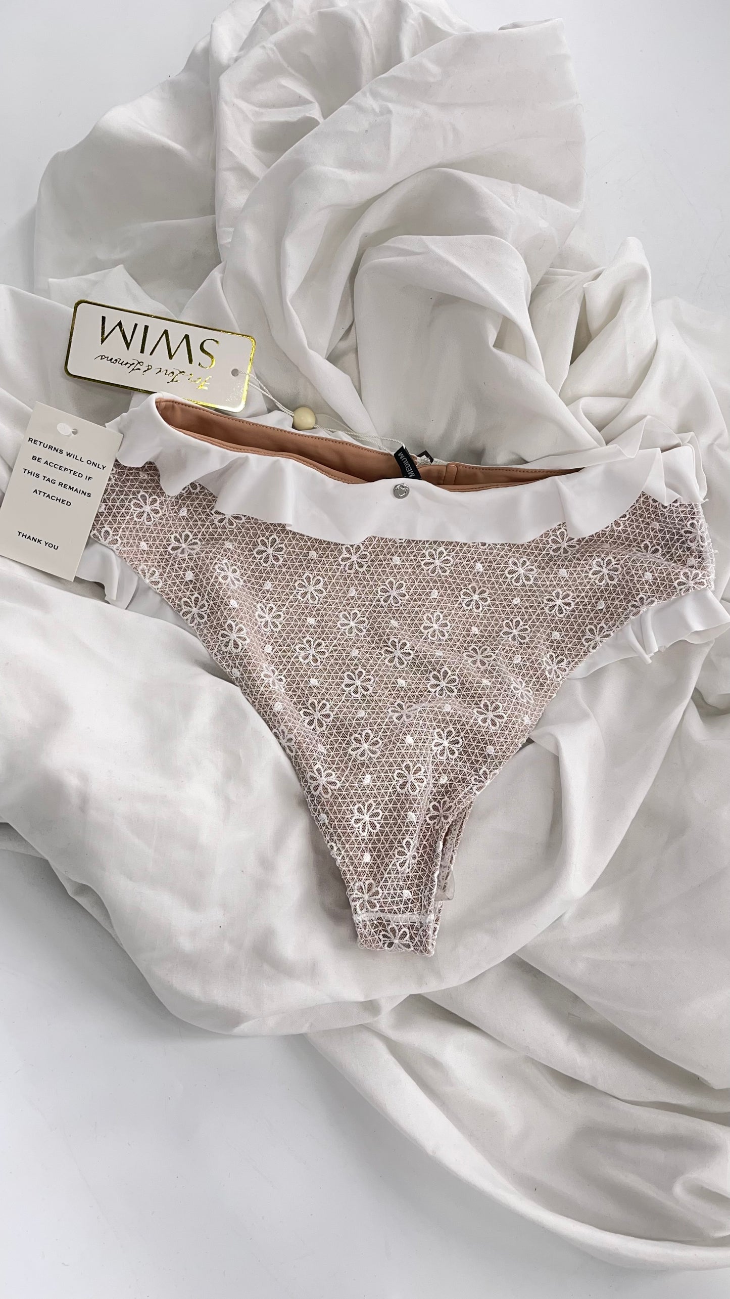 For Love & Lemons White Lace High Waisted Swim Bottoms with Tags Attached (Medium)