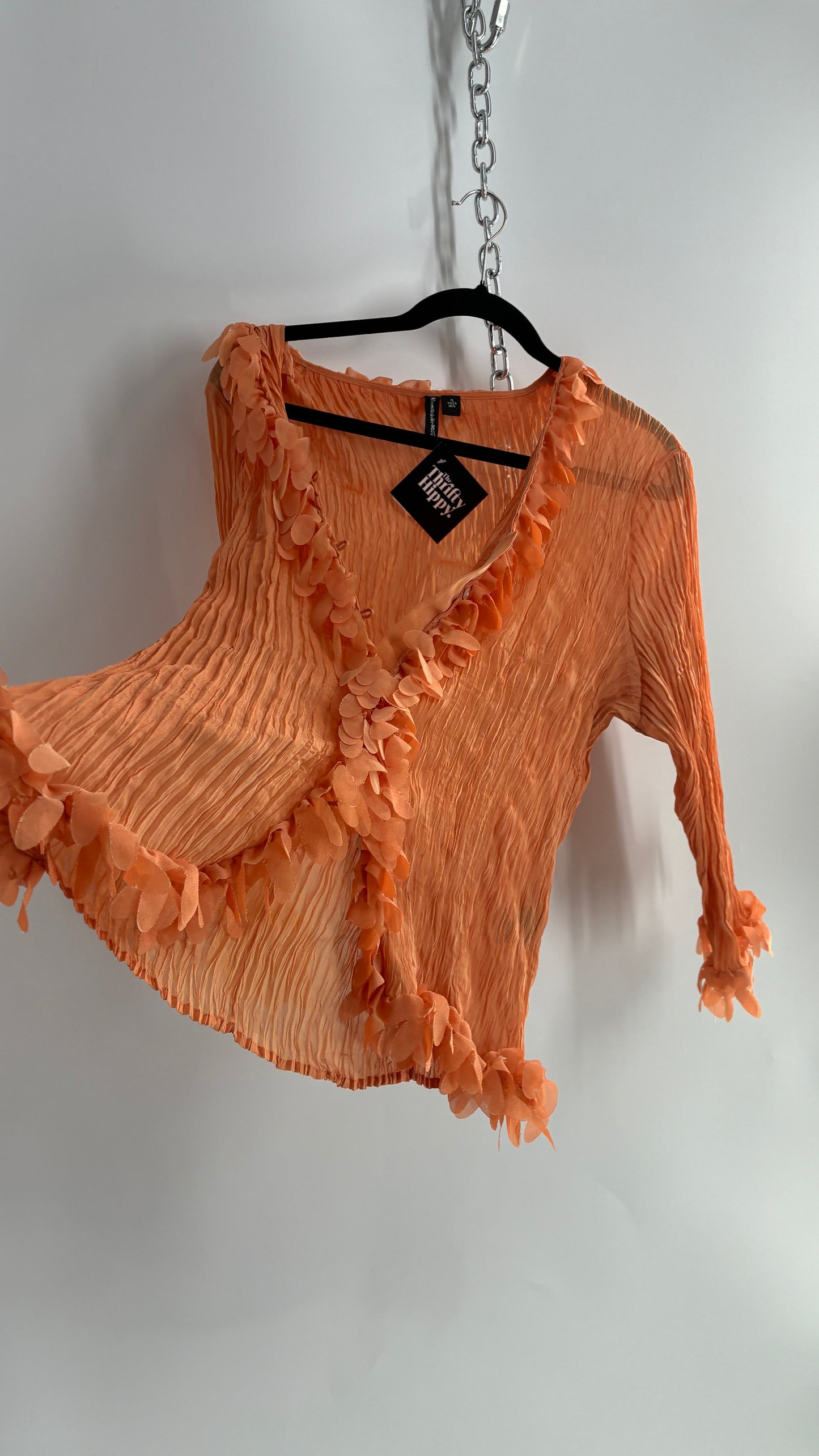 Vintage Essentials by Milano 1990s Orange Crimped Petal Trim Blouse (XL)