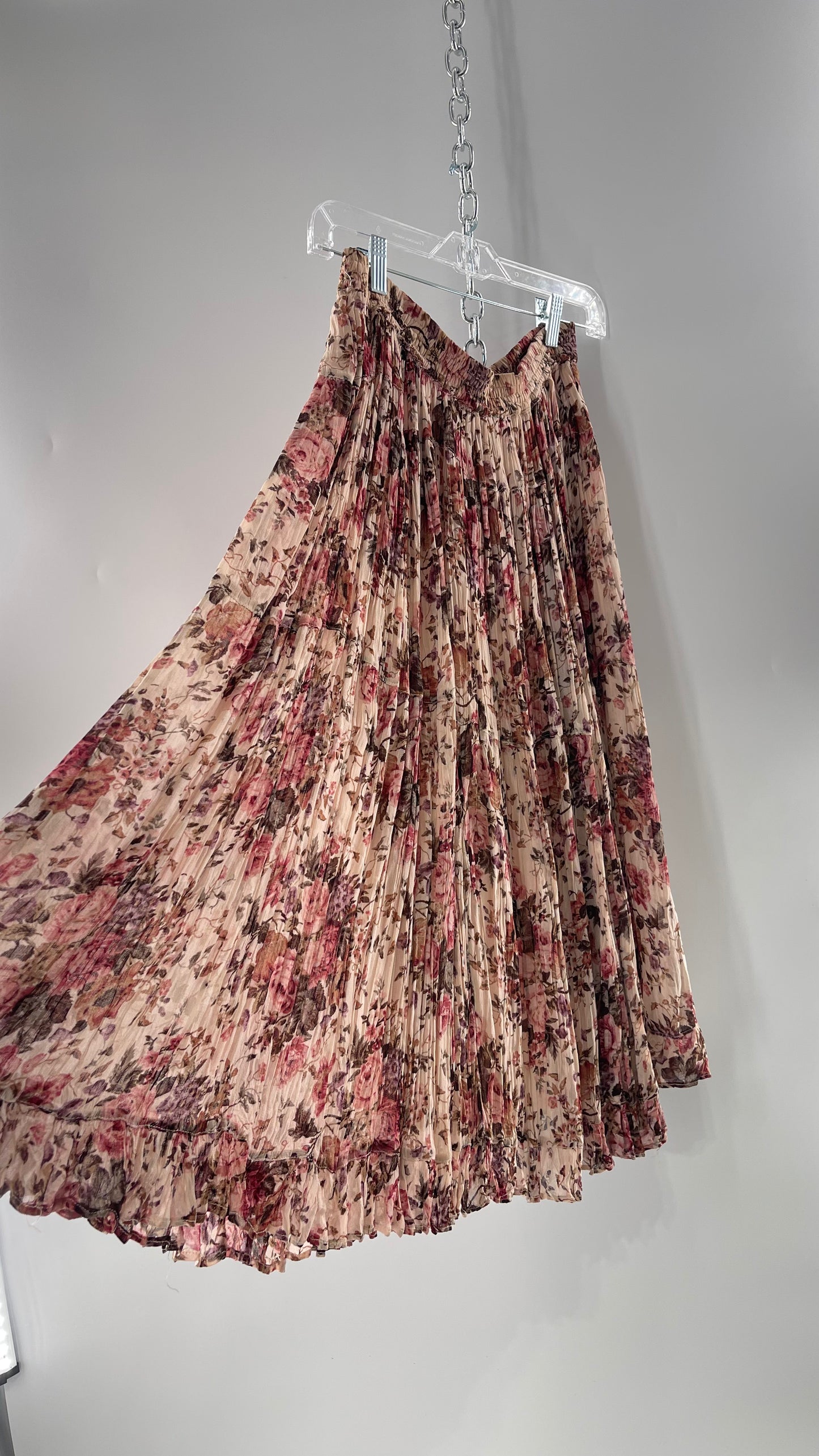 Vintage Hand Made Romantic Pink Floral Skirt (L)