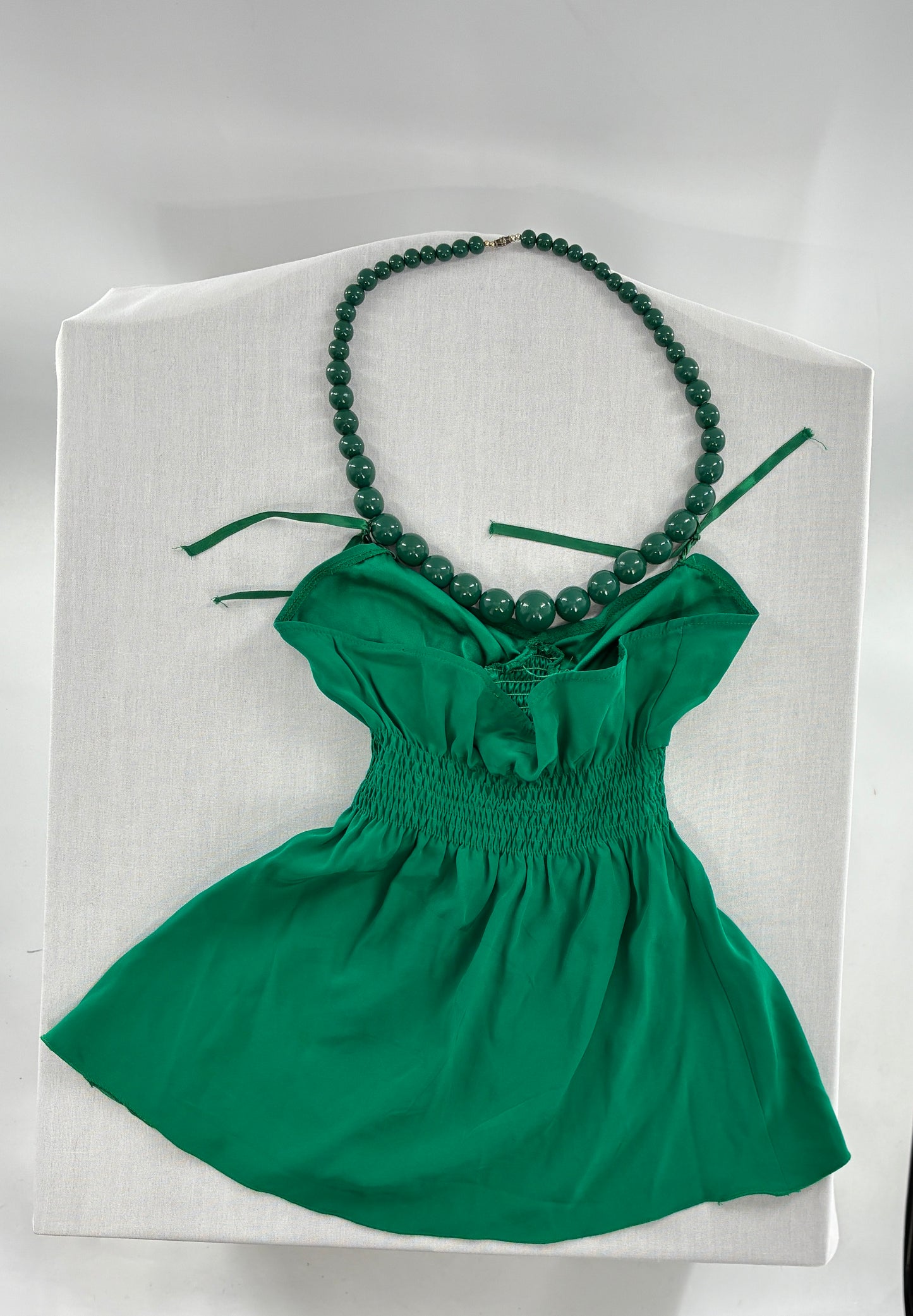 Vintage “Who Cares Made on the Third Panet from the Sun” 100% Silk Green Camisole Blouse (XS)