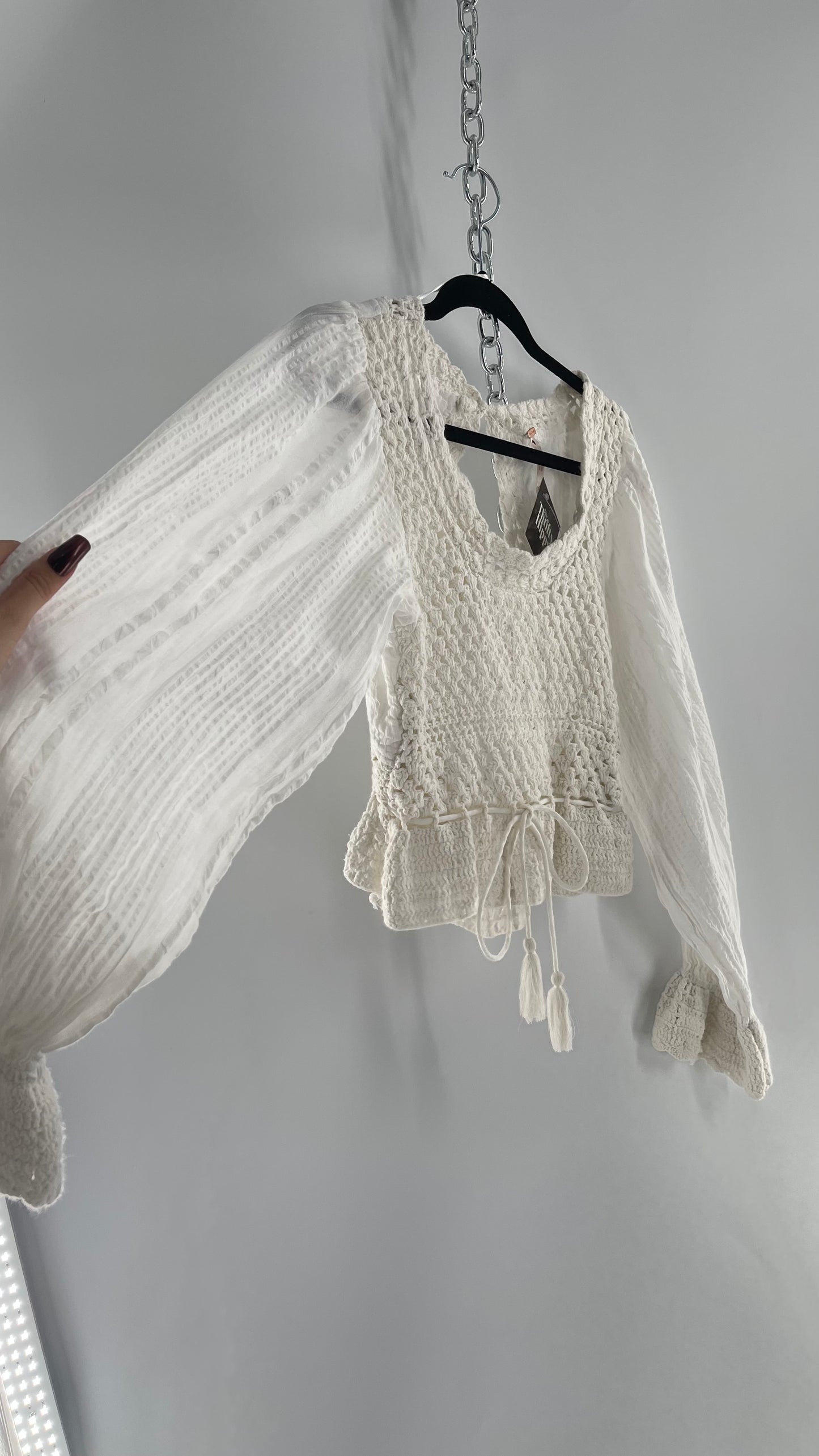 Free People White Crochet “Megan” Top (Small)