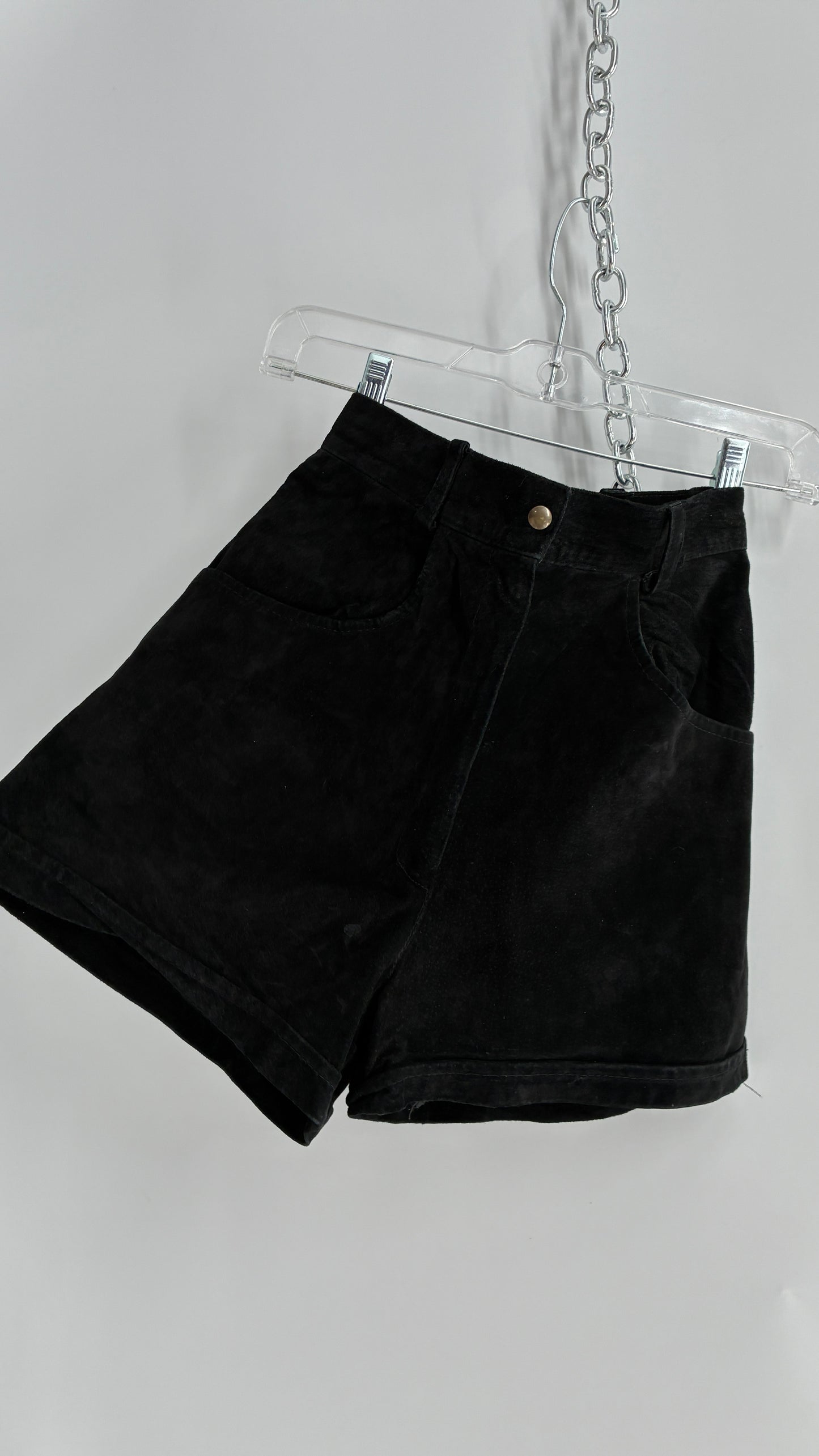 Vintage NEVADA BLUE Black Genuine Suede High Waisted Shorts (XS)