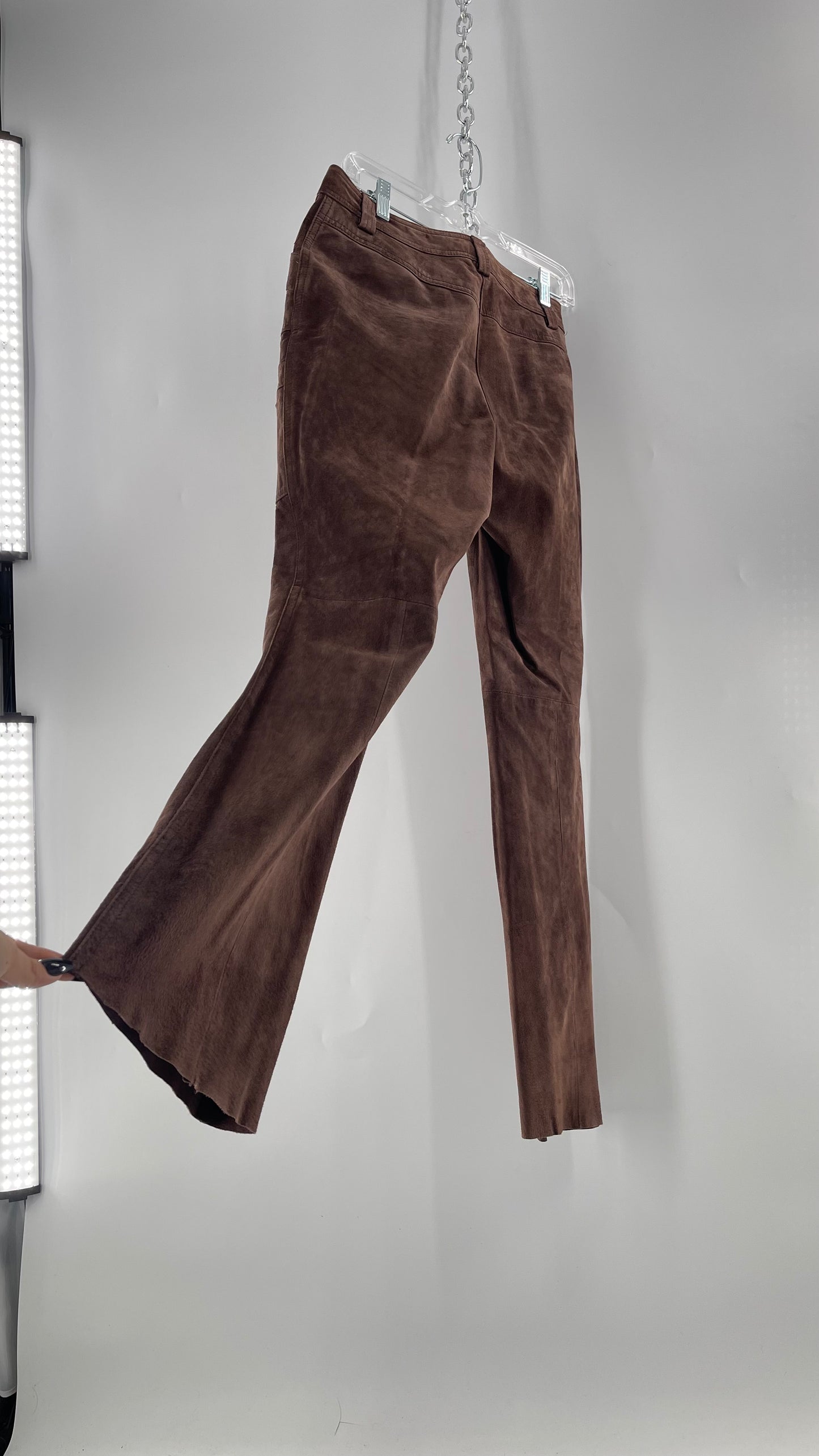 Vintage Context Petit Brown Suede Straight Leg Cargos with Pockets and Bronze Zippers (8P)