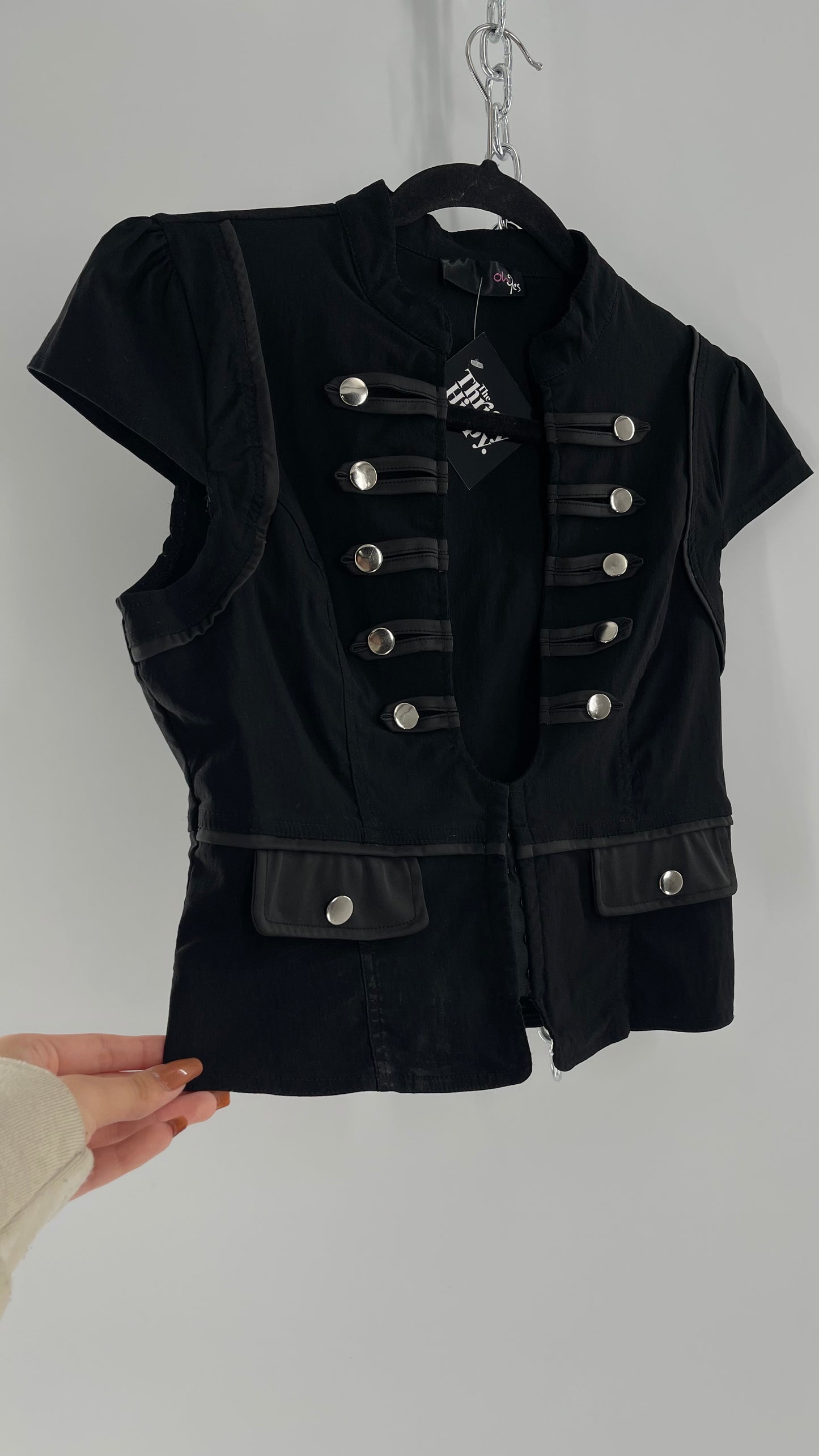 Vintage Black Double Breasted Military Steampunk Drummer Corset Top (Large)