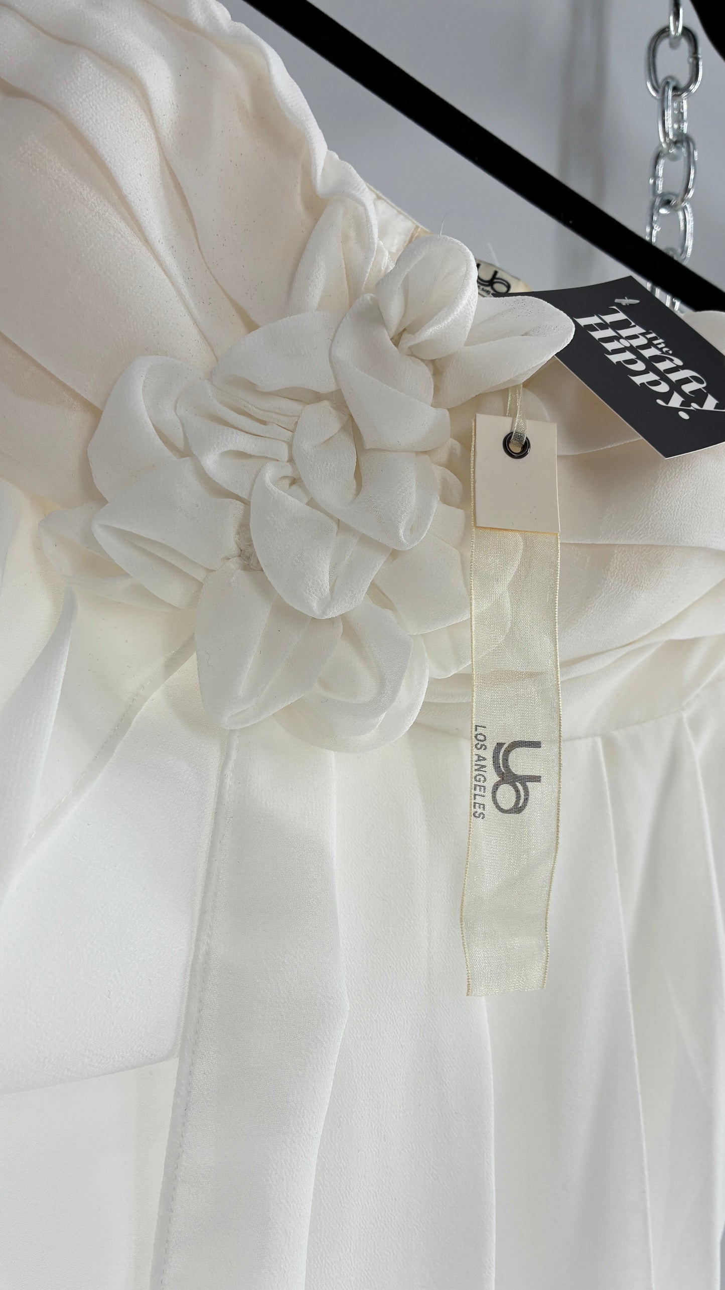 Deadstock Vintage 1990 YA LOS ANGELES White Vented Mini Dress with Petal Appliqué Detail (Medium)