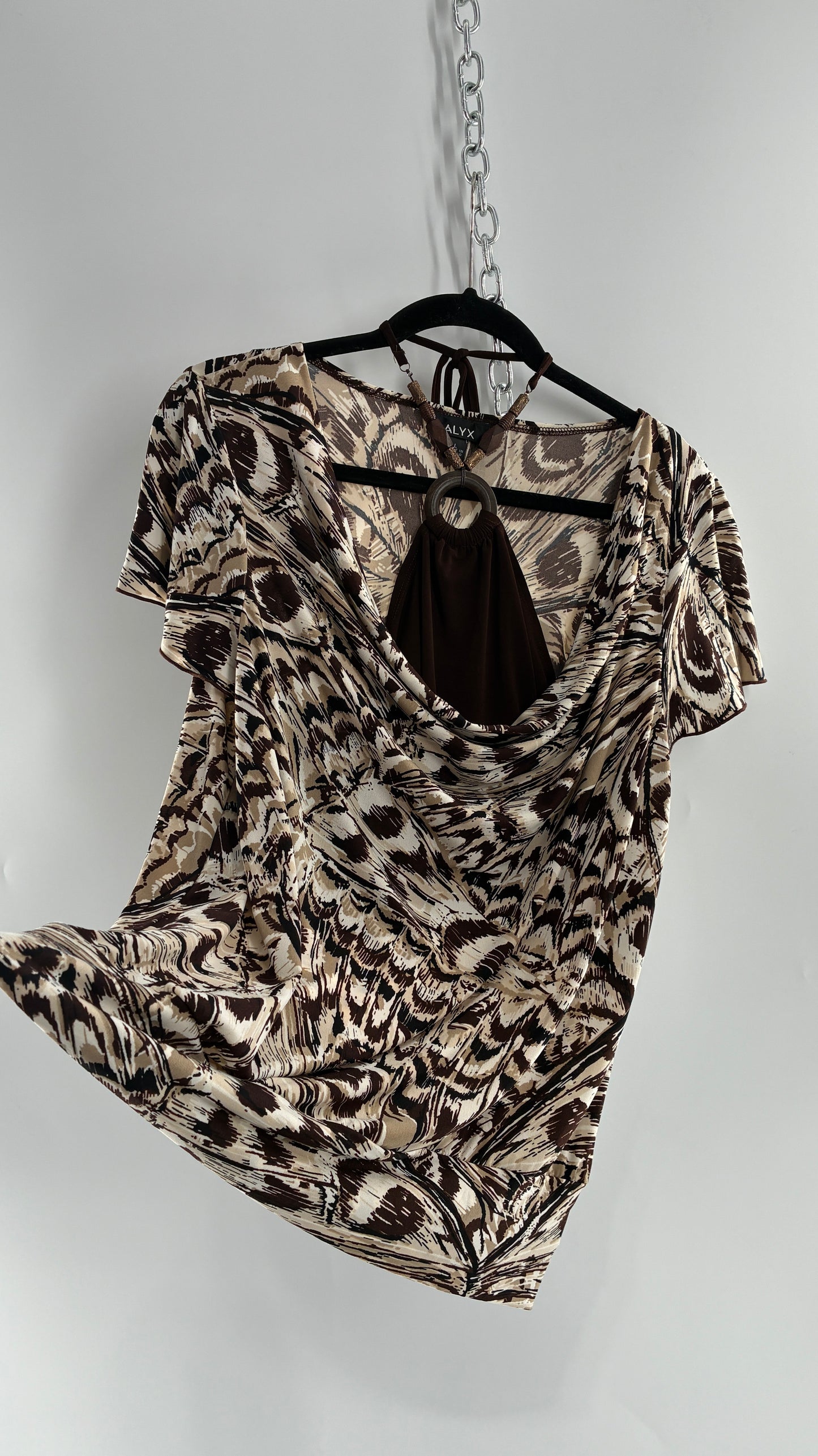 Vintage ALYX Brown Drape Front Top with Beaded Halter Peek Through Detail (Large)