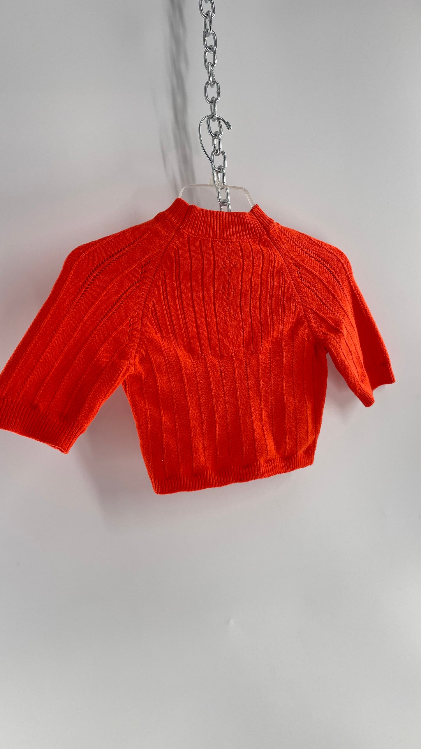 Free People Orange Knit Mock Neck Sweater with Keyhole Open Back (Small)