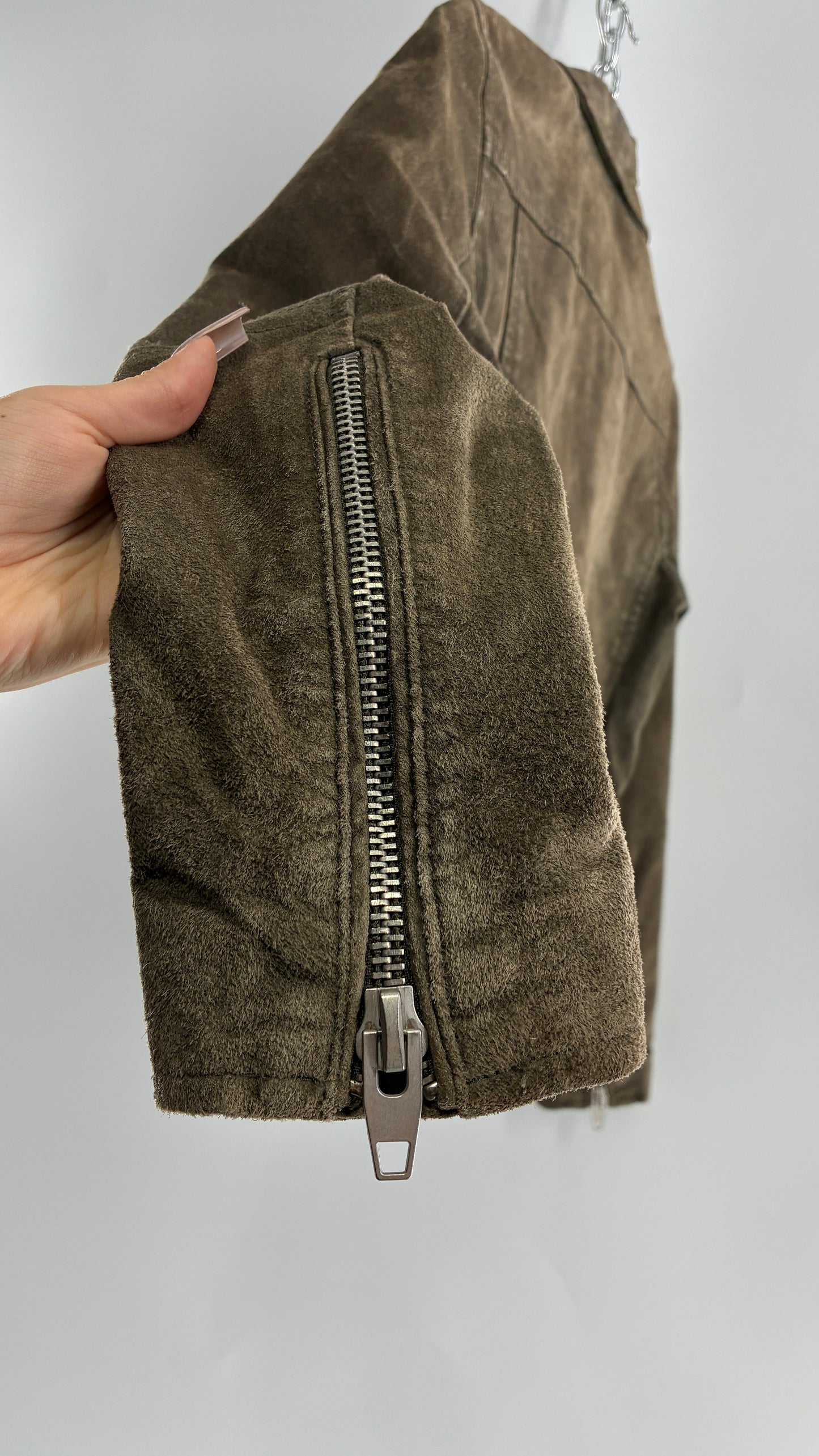 Vintage SL8 Genuine Suede Leather Motorcycle Style Jacket (Medium)