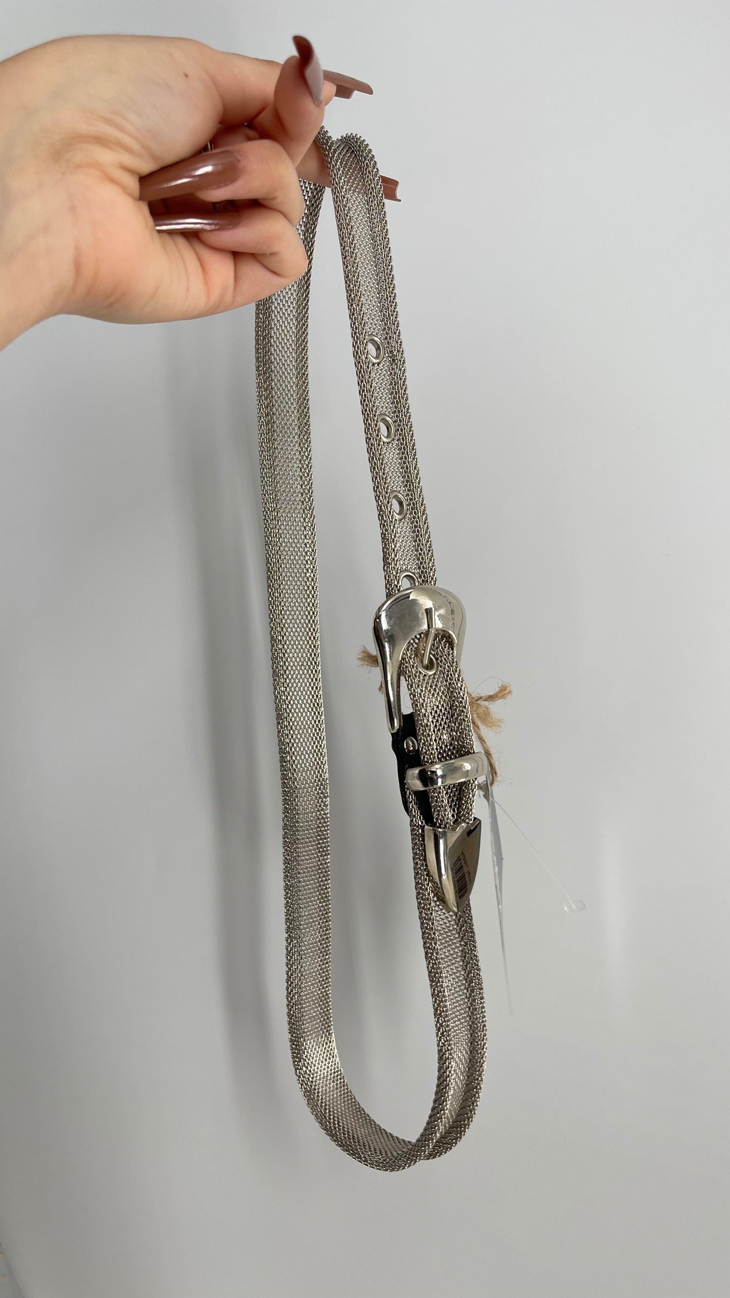 Vintage Silver Chain Link Mesh Skinny Belt (XS/S)