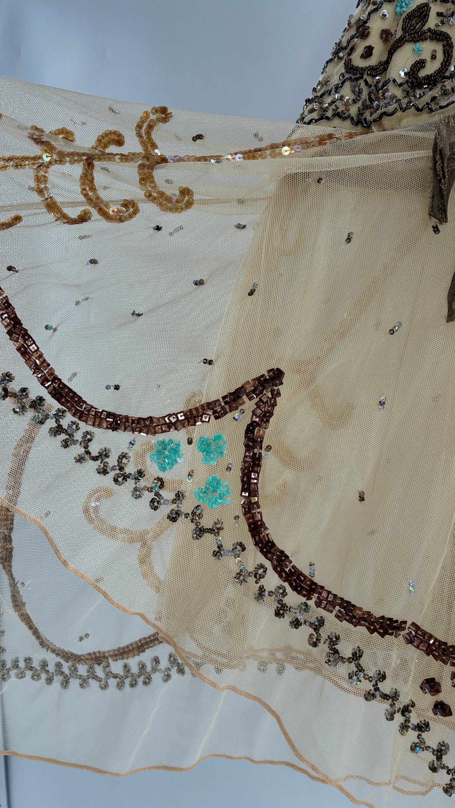 Handmade Beige Handkerchief Camisole with Hand Beaded Details (XS)