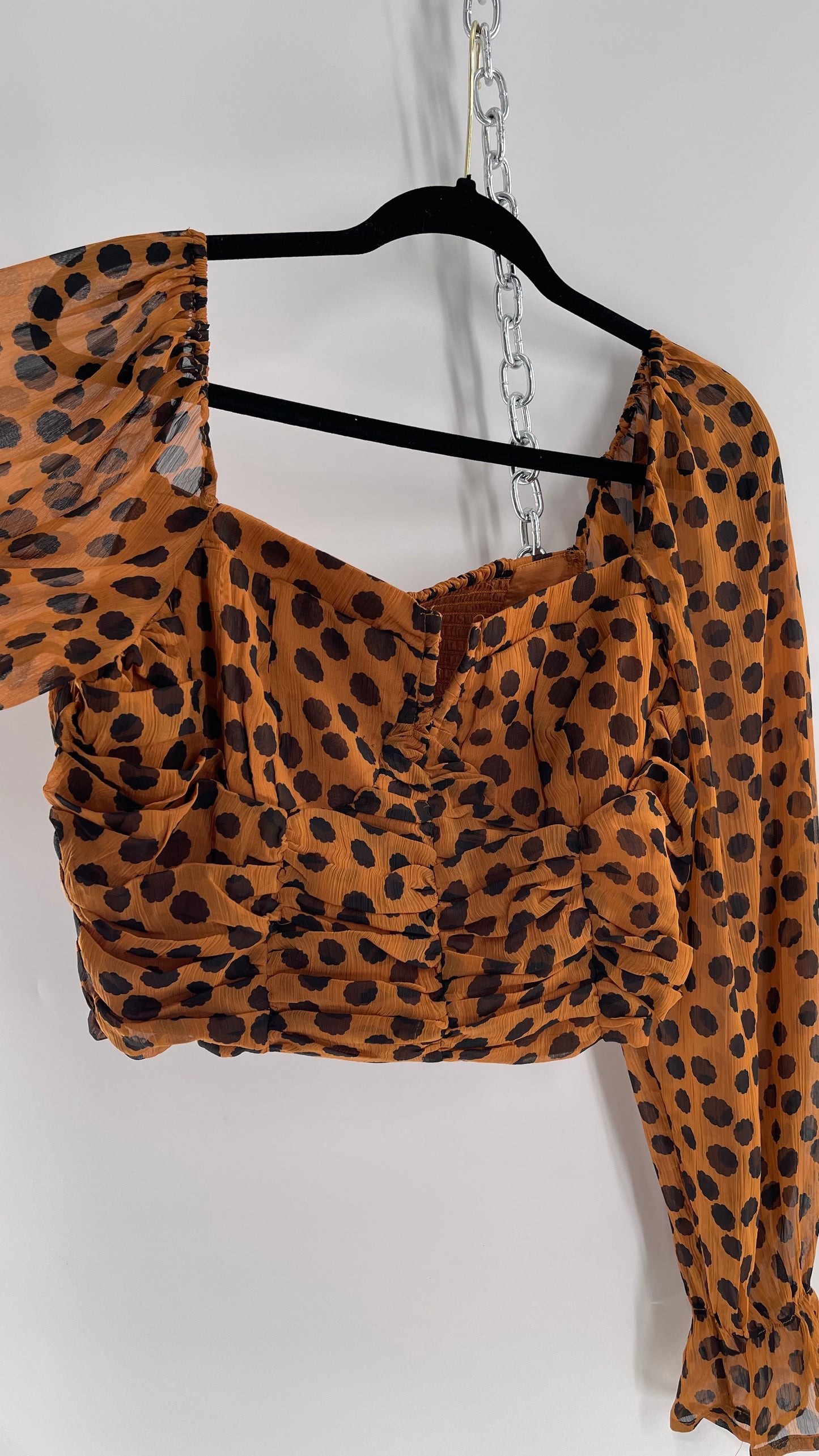 Free People Brown Black Animal Print Blouse with Ruched Bodice and Tags Attached (Large)