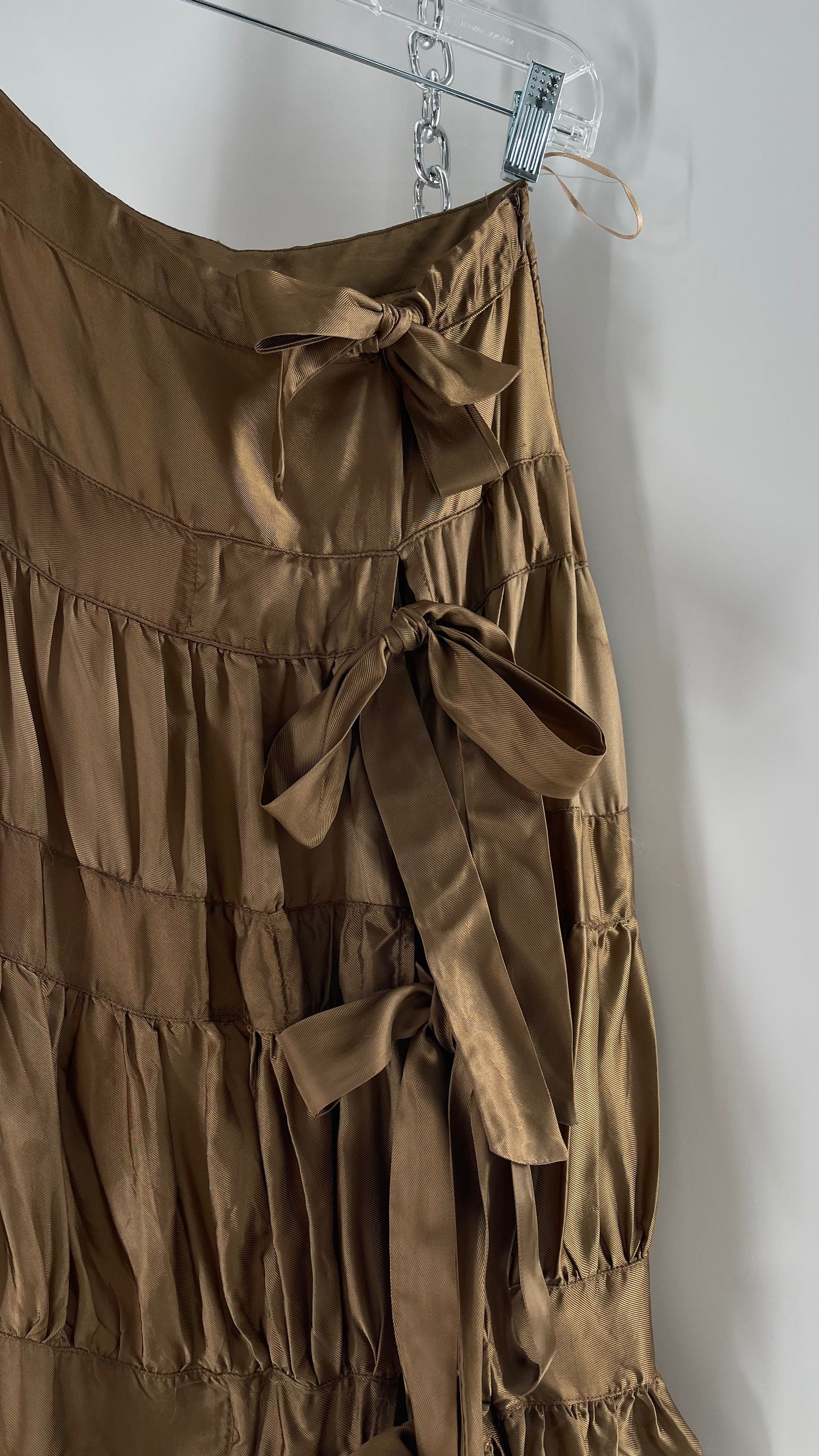 Ysatis Greece Bronze Metallic Fabric Skirt with Dainty Feminine Bow Detailing on Side (1)
