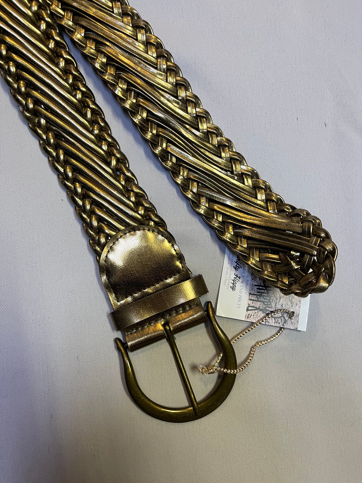 Vintage Thick Metallic Bronze Woven Belt with Brass Buckle