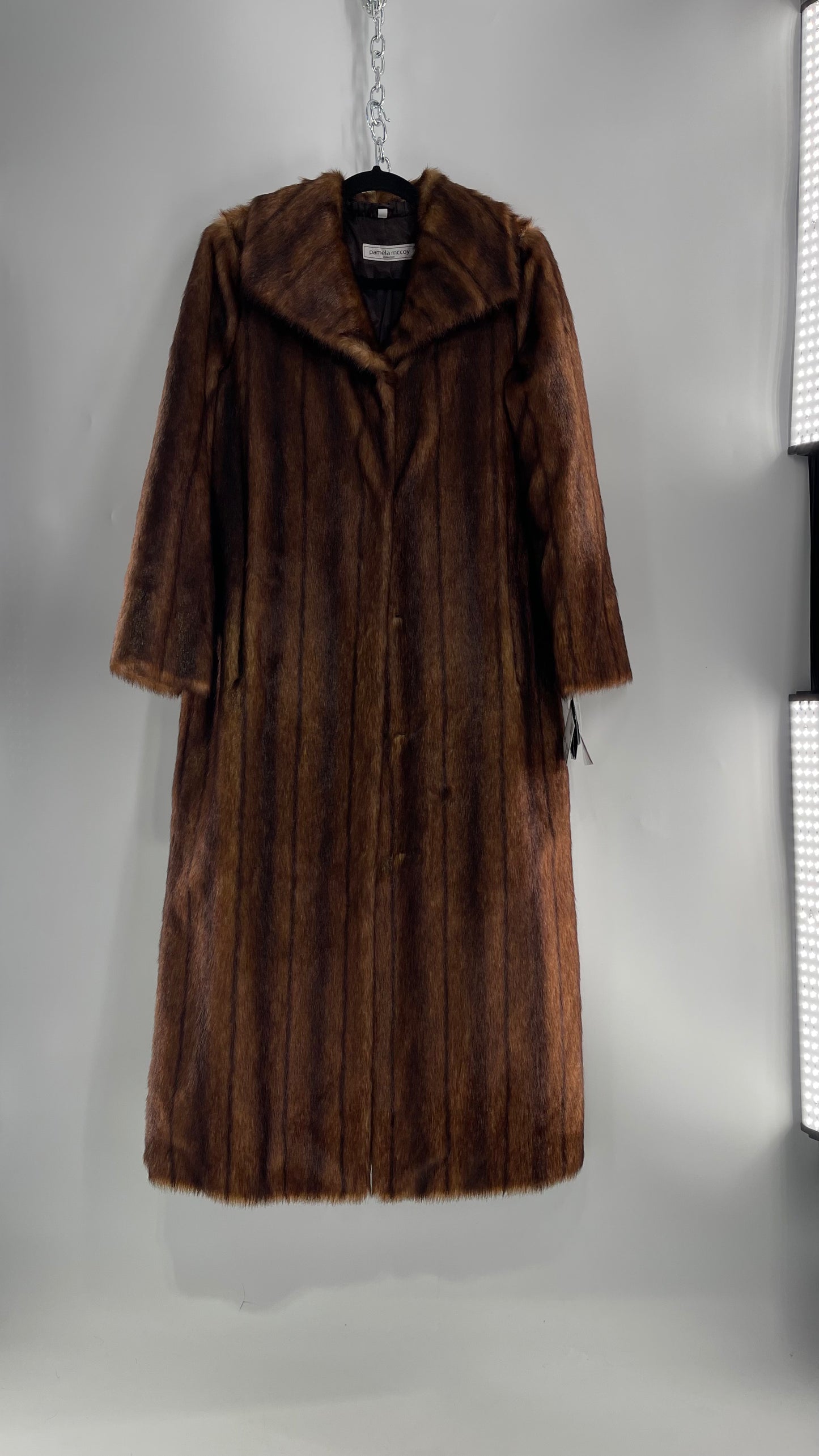 Deadstock Vintage Pamela McCoy Full Length Faux Fur Duster Coat (XS)