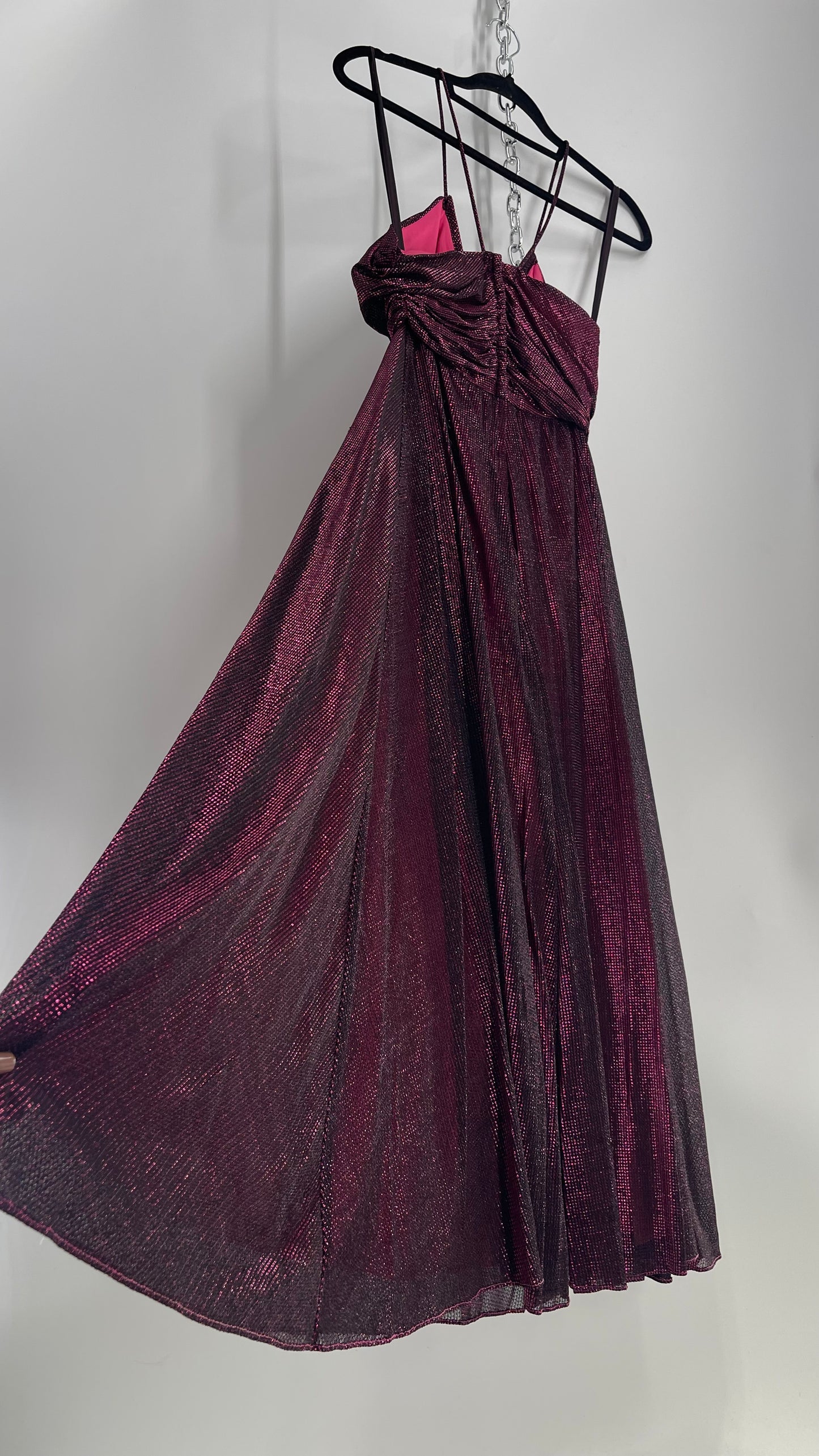 Vintage Ladies Garment Worker’s Union Purple Disco Dress with Ruched, Braided Bust (7/8)