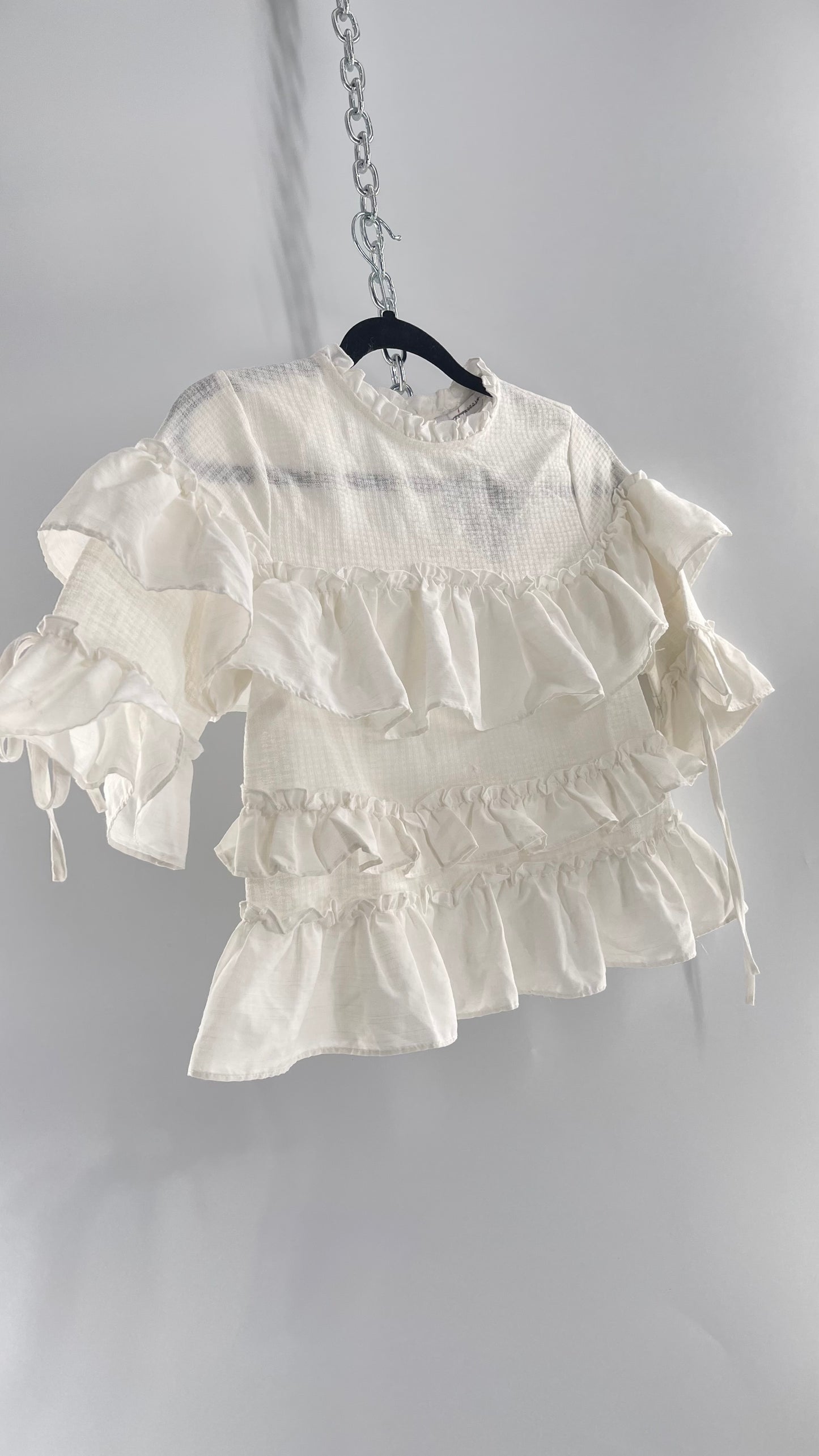 For Love and Lemons English Factory White Ruffle Cloud Blouse with Tags Attached (XS)