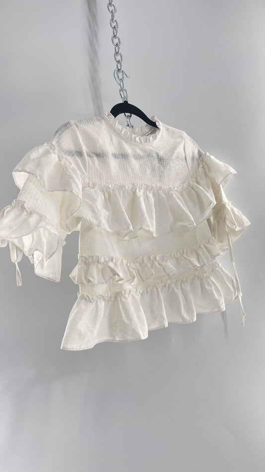 For Love and Lemons English Factory White Ruffle Cloud Blouse with Tags Attached (XS)