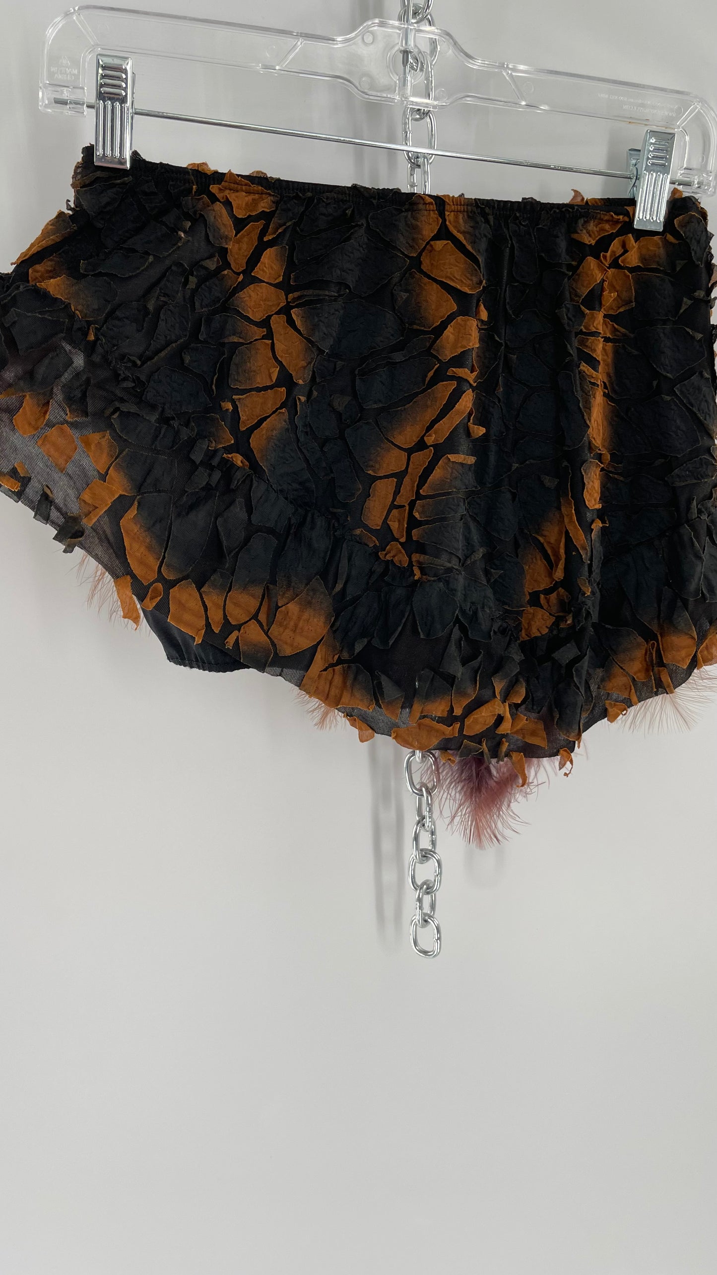 Vintage Micro Mini Skirt/ Skirt BeltWith Hidden Shorts, Textured Burnt Scale Fabric, and Feathered Asymmetric Hem (XS/S)