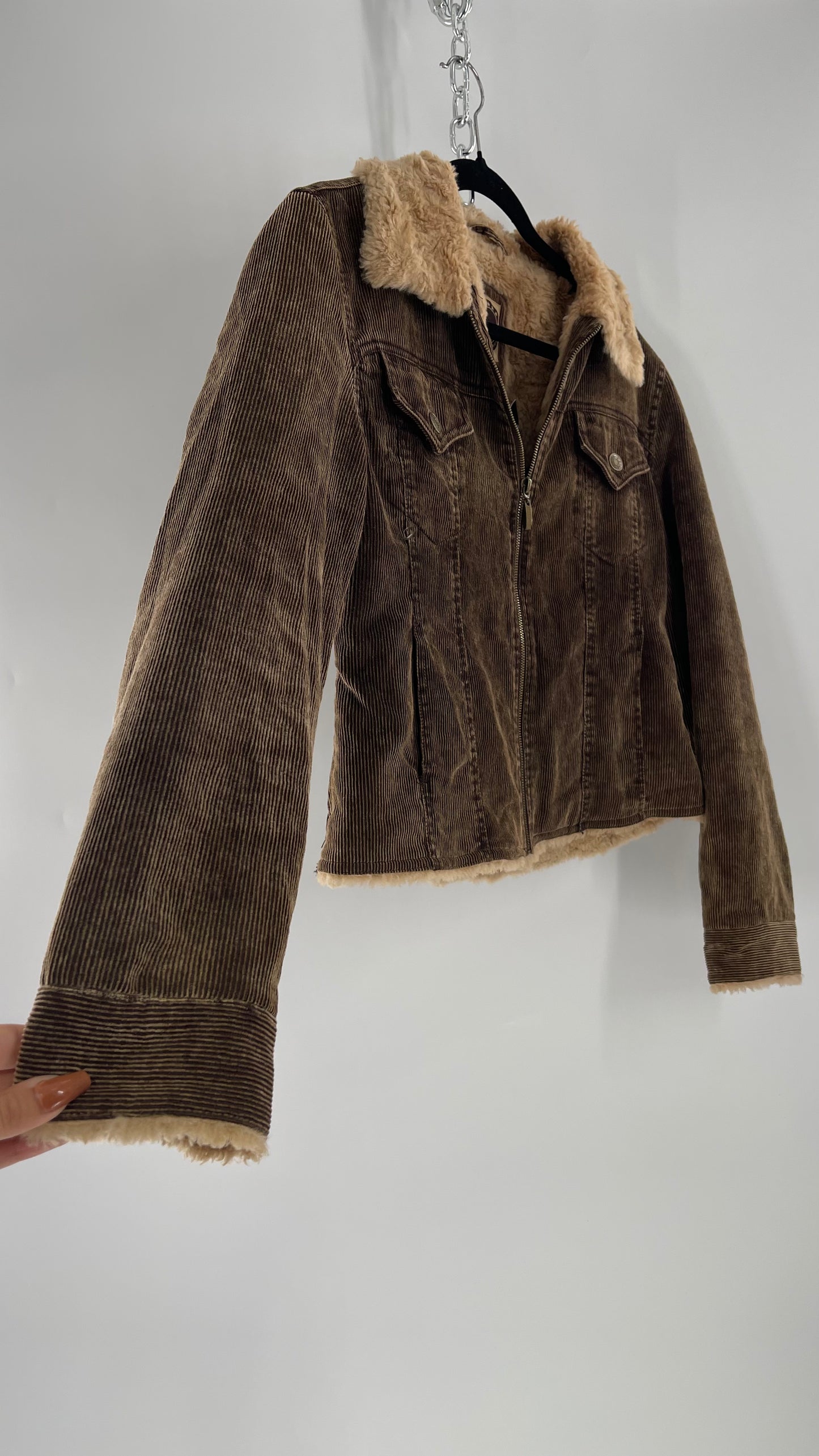 Vintage giacca Corduroy Cropped Jacket with Sherpa/Teddy Collar (Medium)