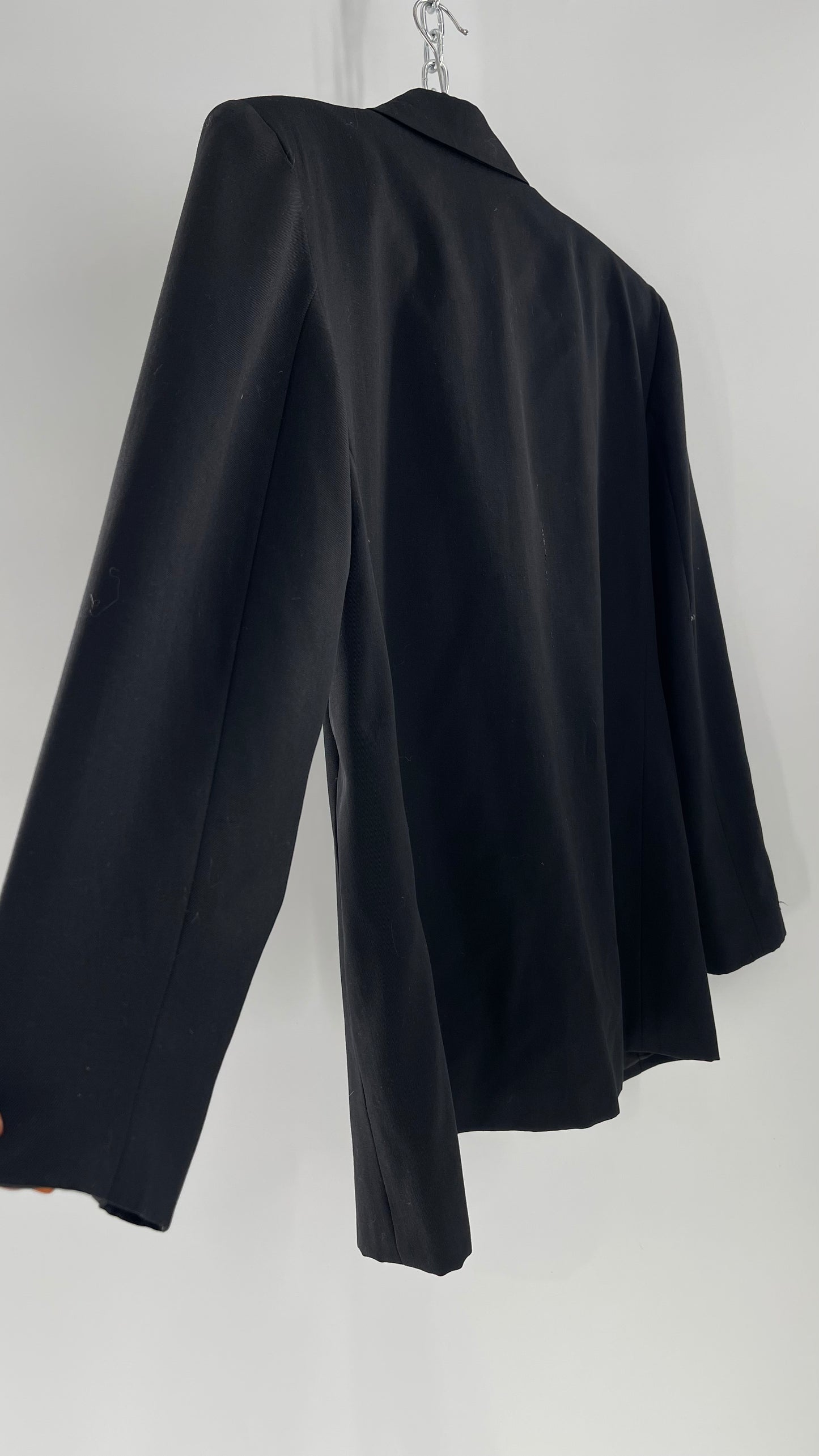 Vintage Black Blazer with Silver Metal Studs and Rhinestone Embellishments (C)(Medium)