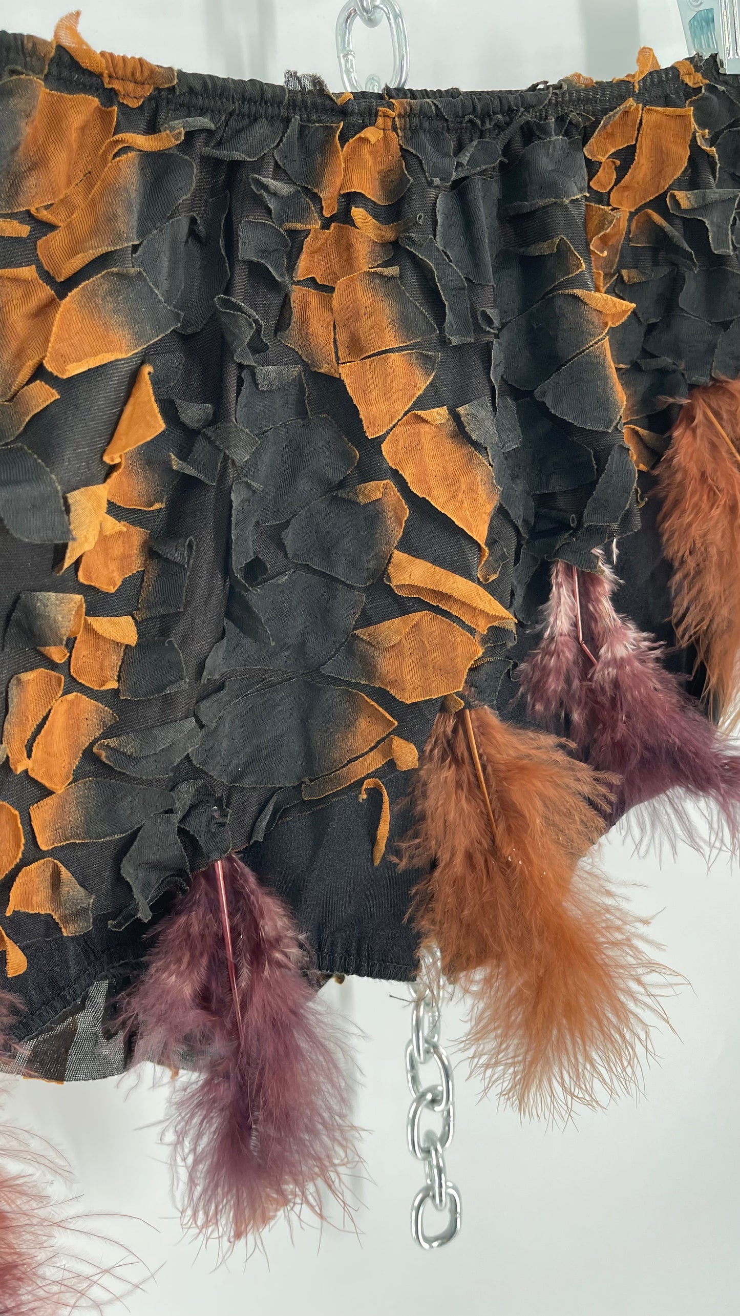 Vintage Micro Mini Skirt/ Skirt BeltWith Hidden Shorts, Textured Burnt Scale Fabric, and Feathered Asymmetric Hem (XS/S)