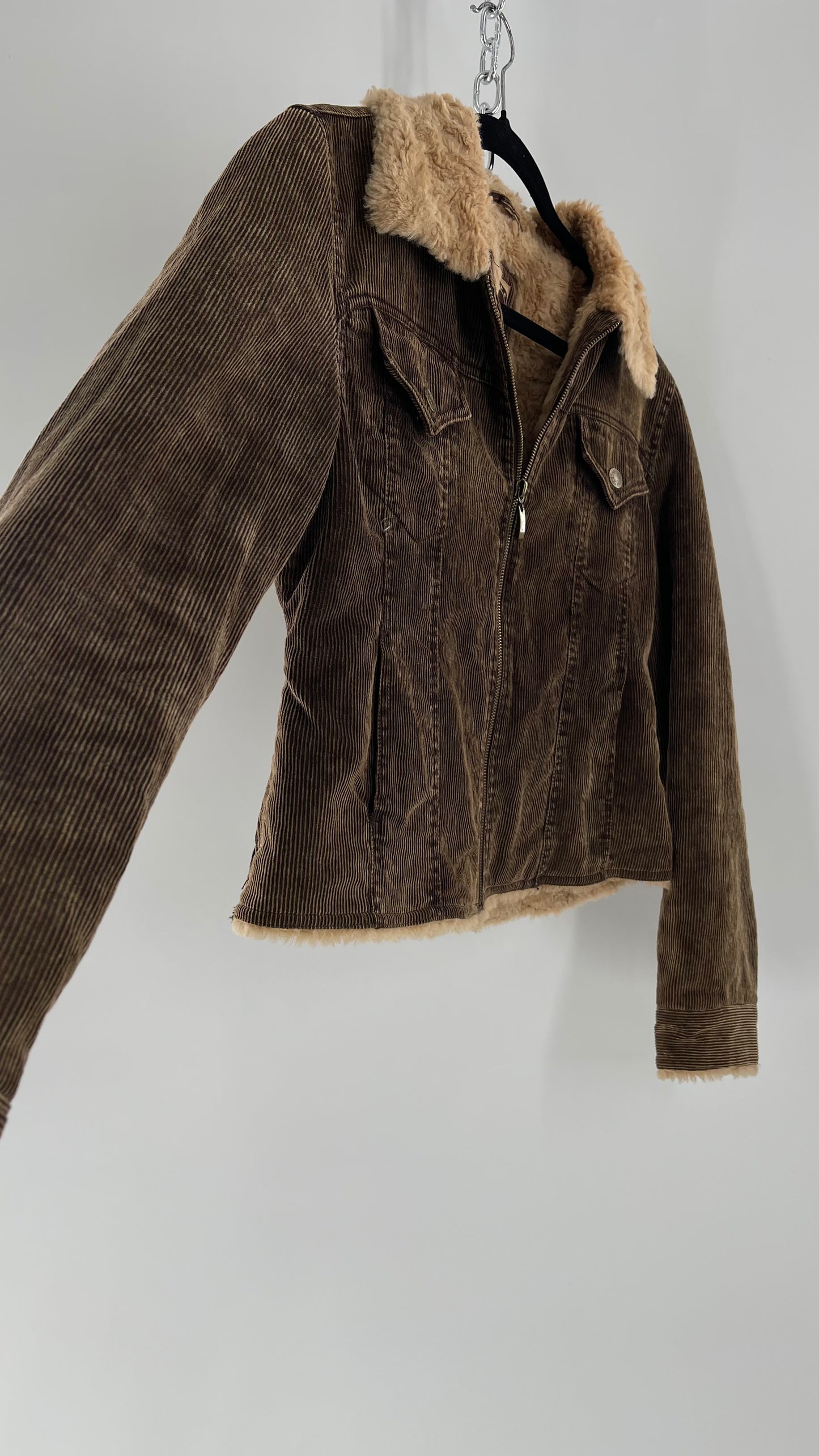 Vintage giacca Corduroy Cropped Jacket with Sherpa/Teddy Collar (Medium)