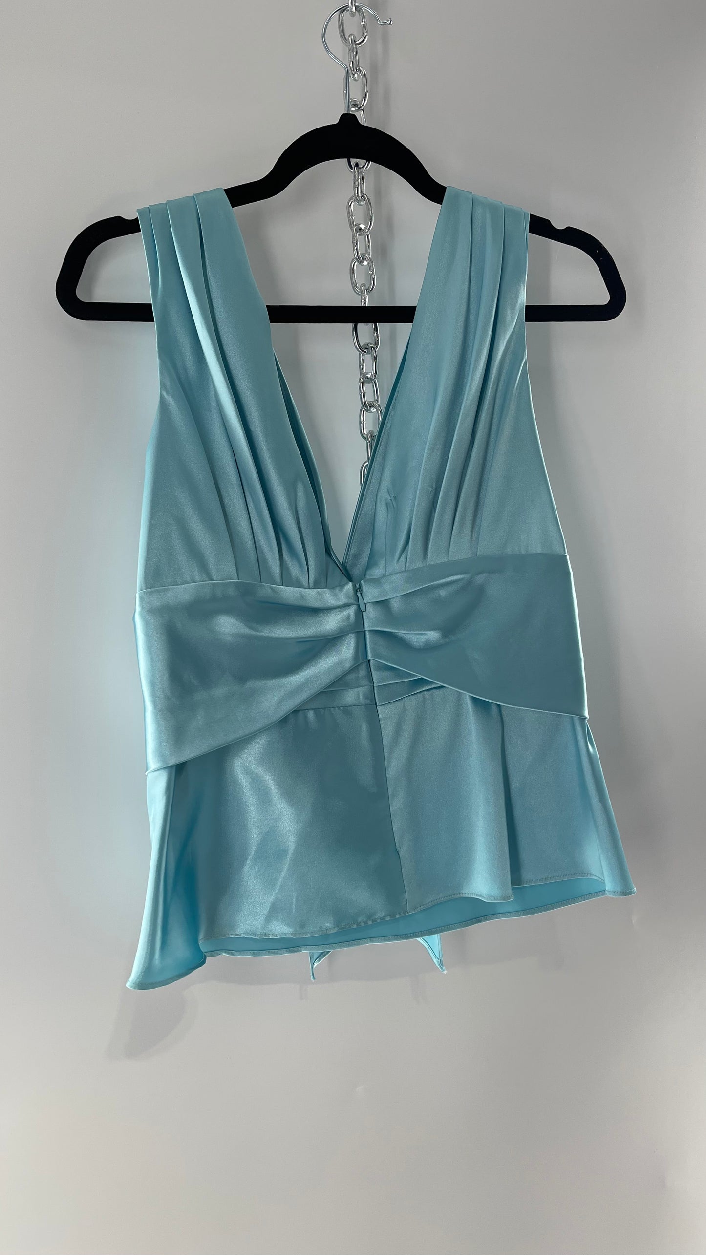 Vintage Jessica McClintock Baby Blue Satin Pleated Sleeve Tank with Draping and Rosette (8)