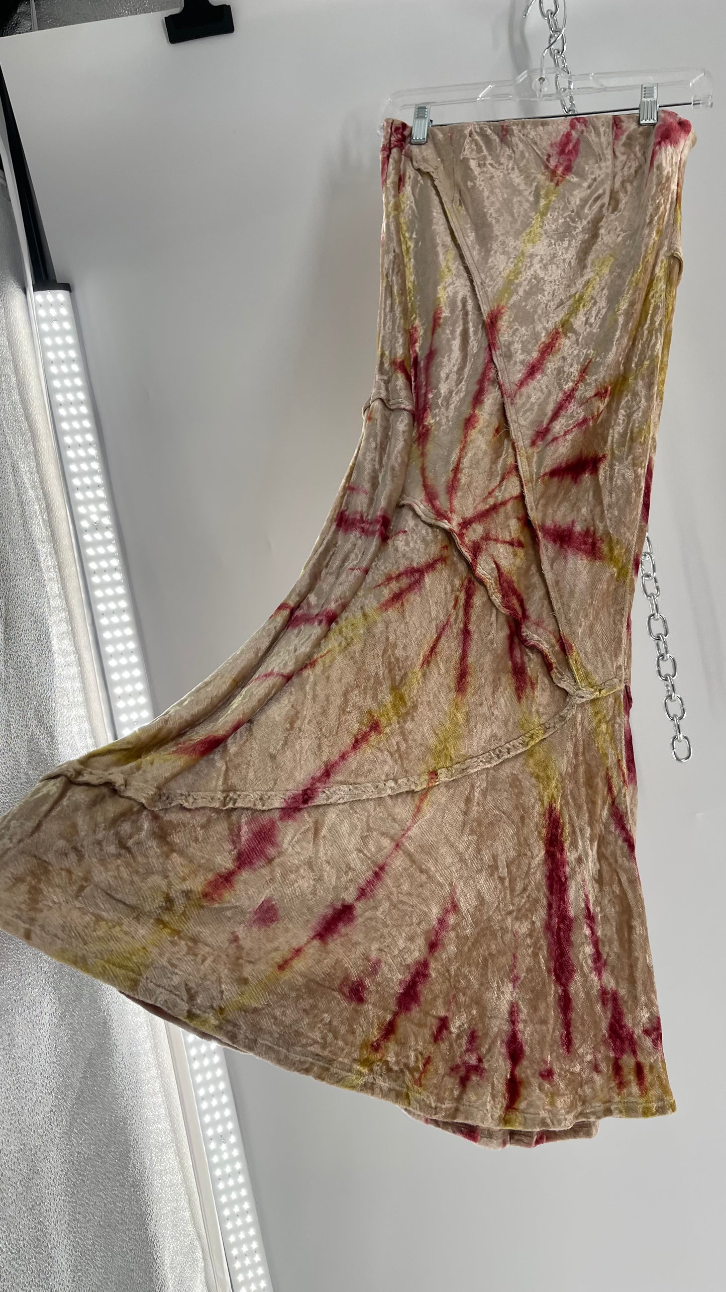 Free People Tie Dye Crushed Velvet Full Length Skirt (Small)