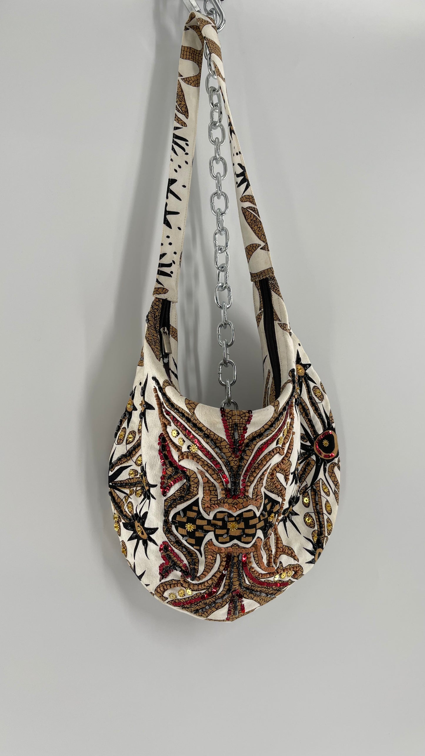 Vintage Patterned + Beaded Sling Bag