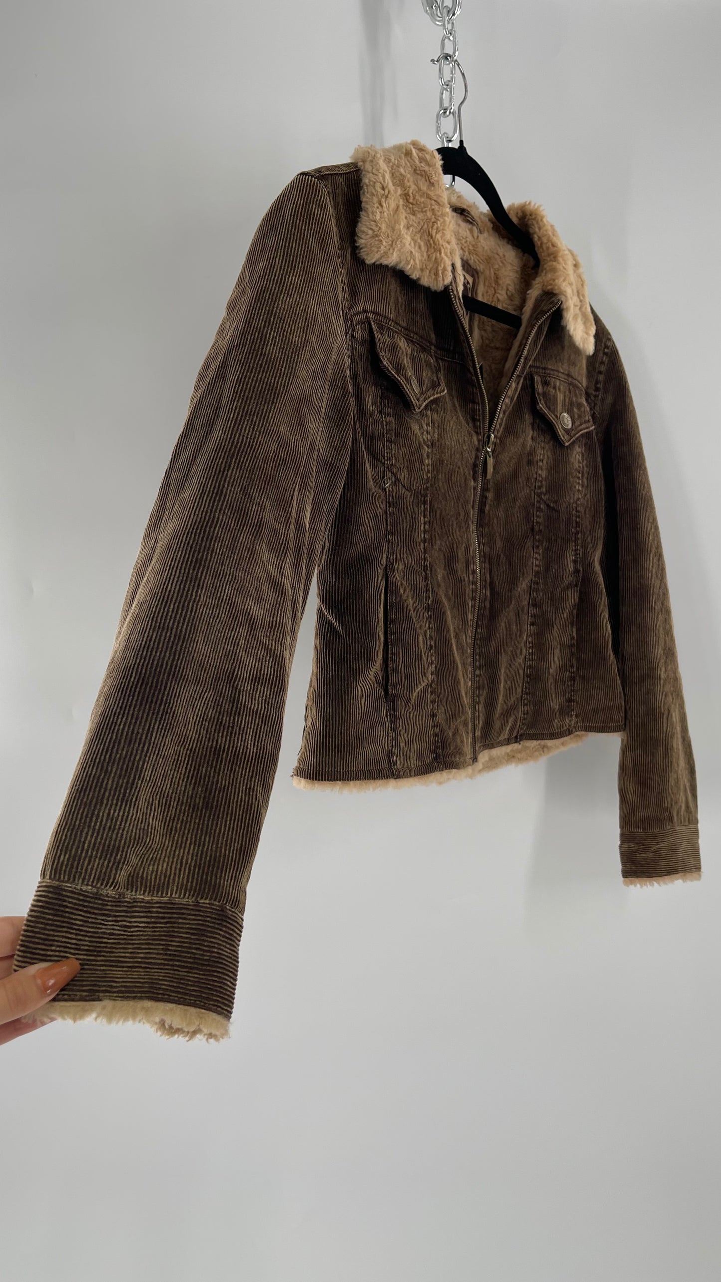 Vintage giacca Corduroy Cropped Jacket with Sherpa/Teddy Collar (Medium)