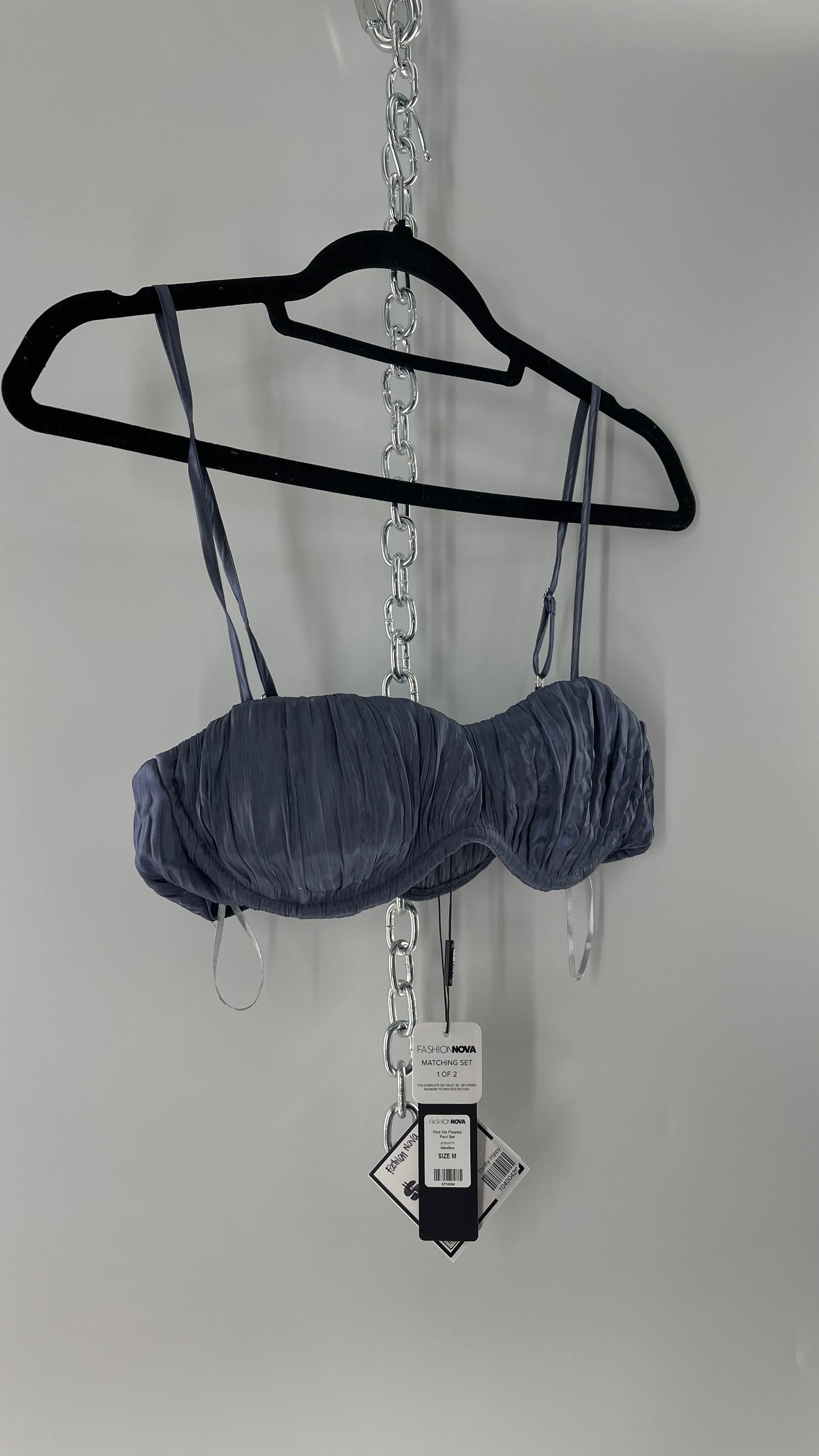 Fashion Nova Pick Me Metallic Blue Pleated Underwire Bra Top with Tags Attached (Medium)