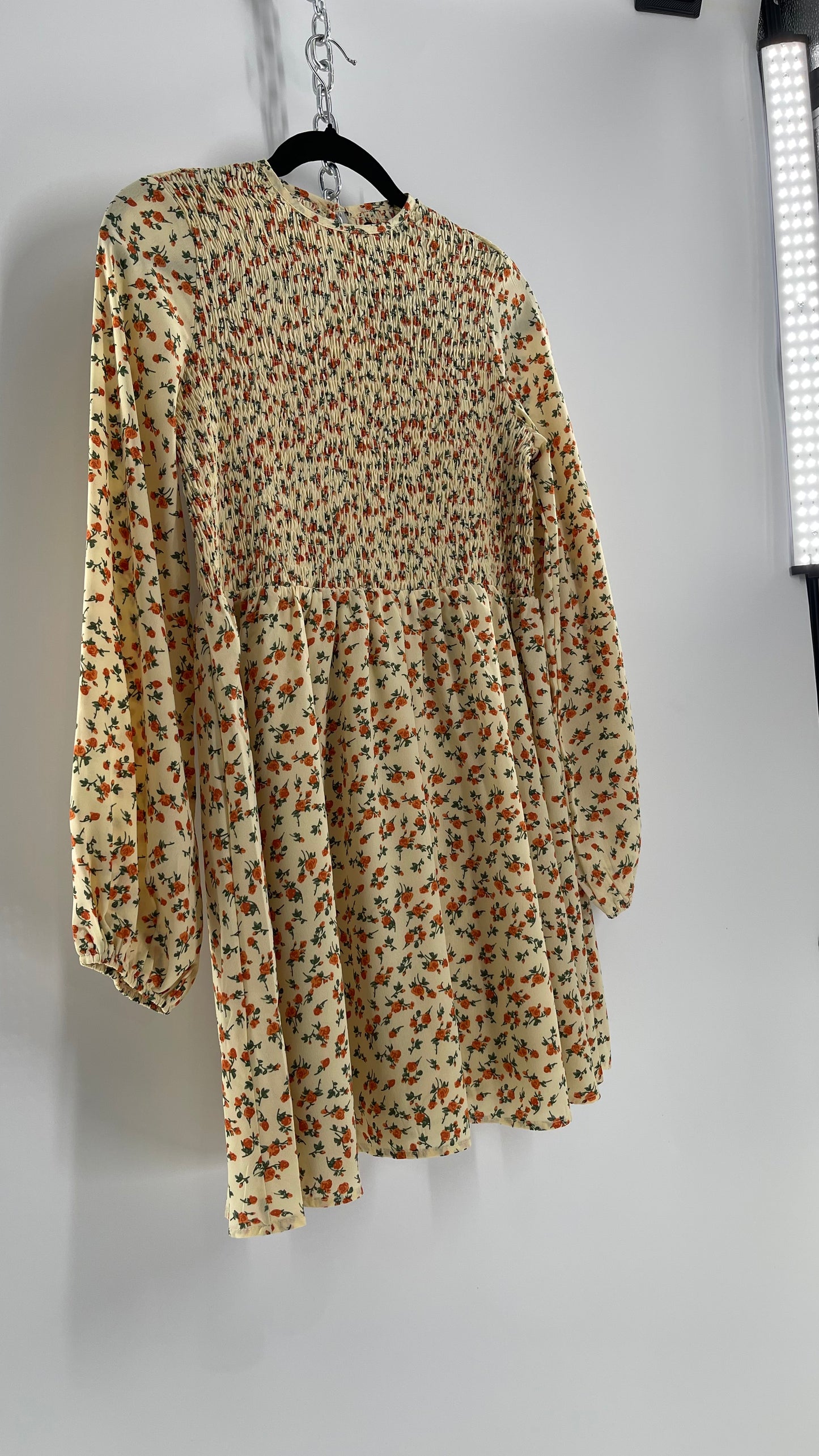 Daisy Street Baby Yellow Orange Floral Balloon Sleeve Mini with Smocked Bodice Tags Attached (Small)