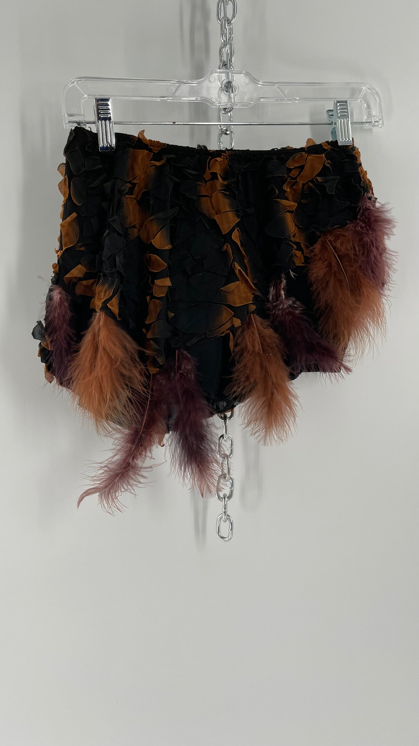 Vintage Micro Mini Skirt/ Skirt BeltWith Hidden Shorts, Textured Burnt Scale Fabric, and Feathered Asymmetric Hem (XS/S)