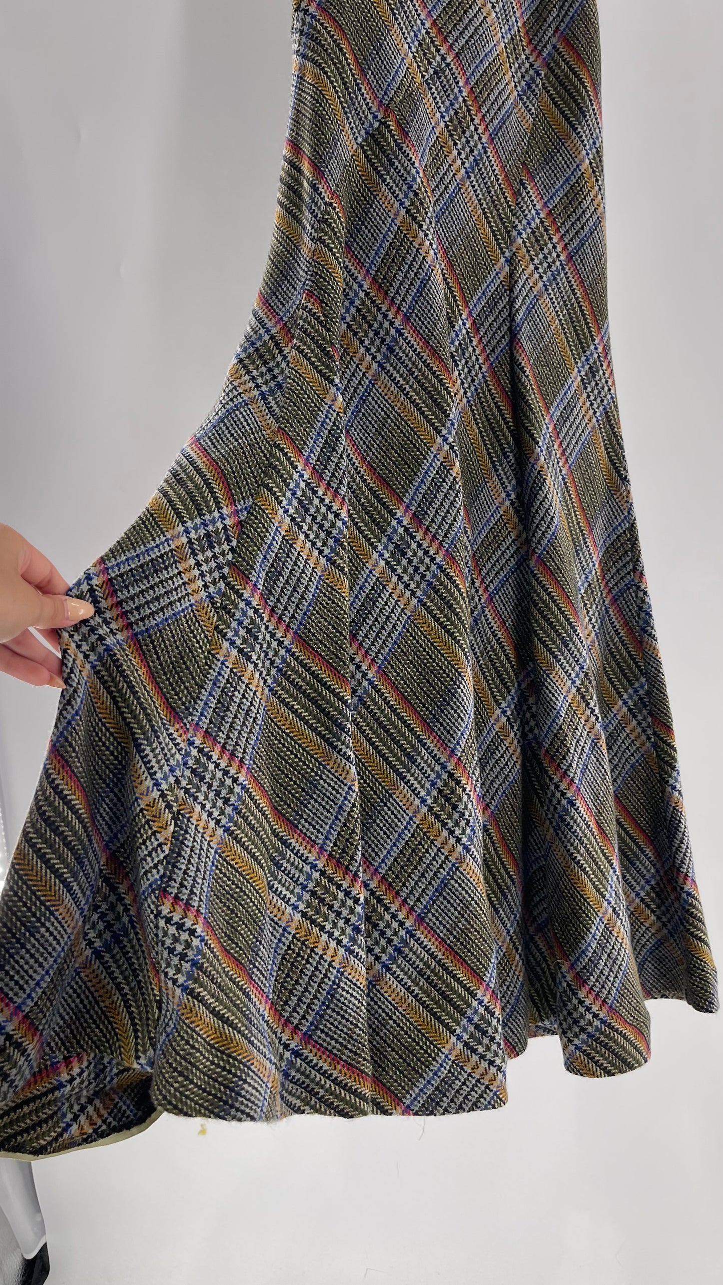 Elevenses 87% Wool Plaid Asymmetric Swirl Seam and Pleated Voluminous Hem (0)
