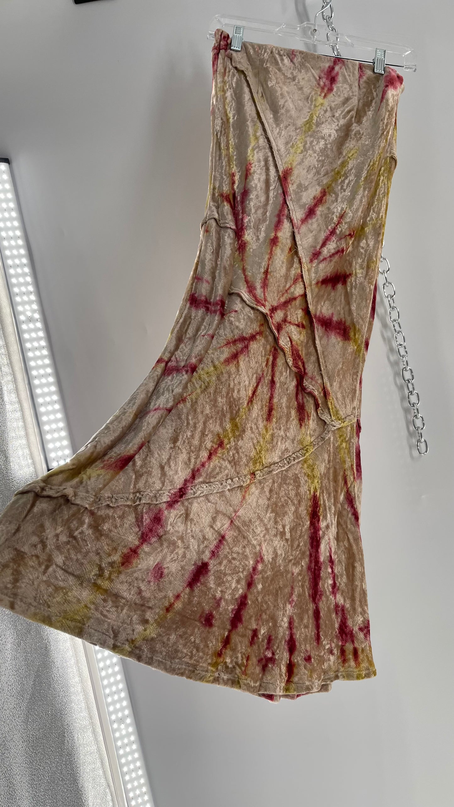 Free People Tie Dye Crushed Velvet Full Length Skirt (Small)