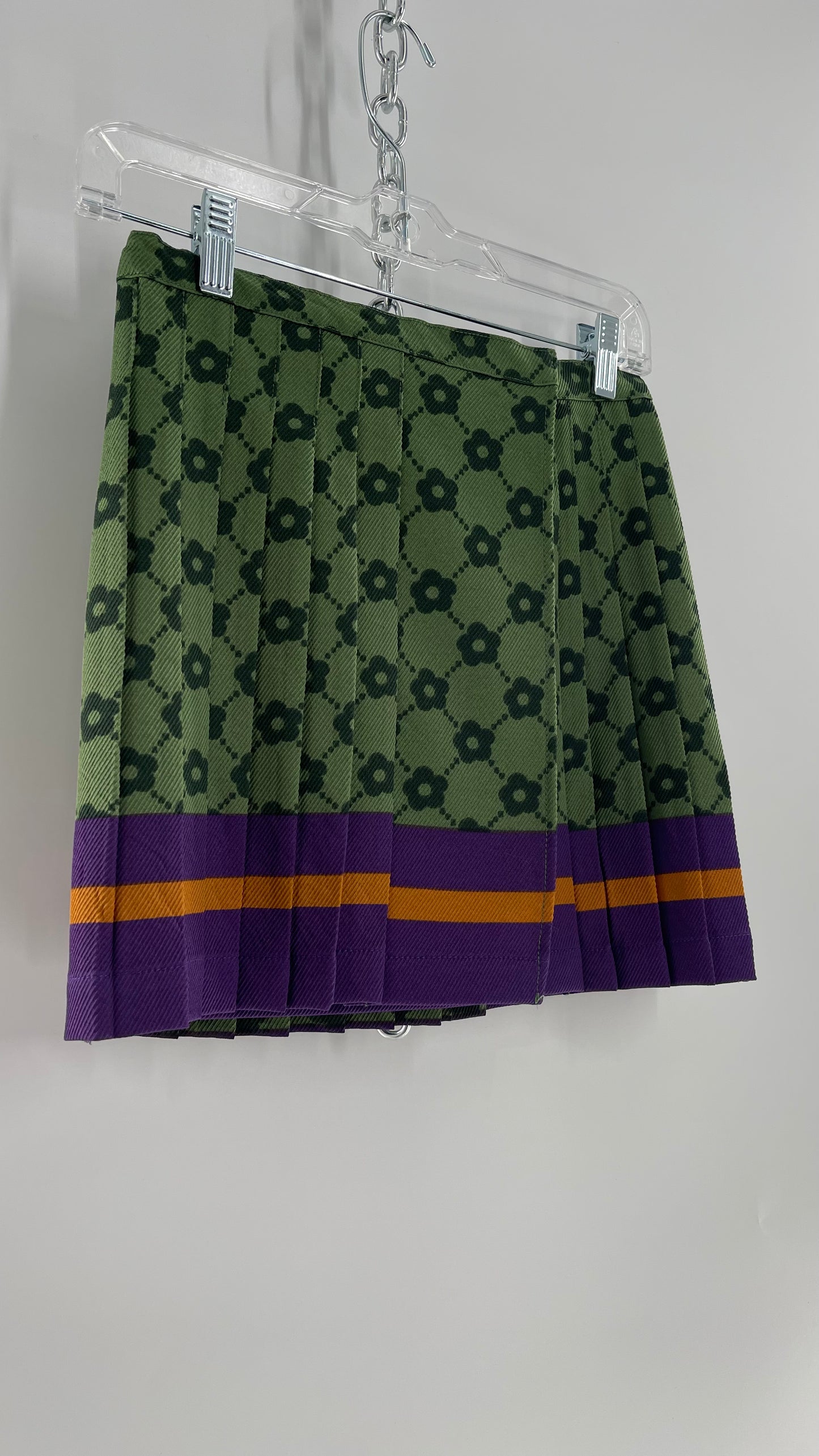 Urban Outfitters School Girl Green Pleated Floral Mini Skirt (Small)