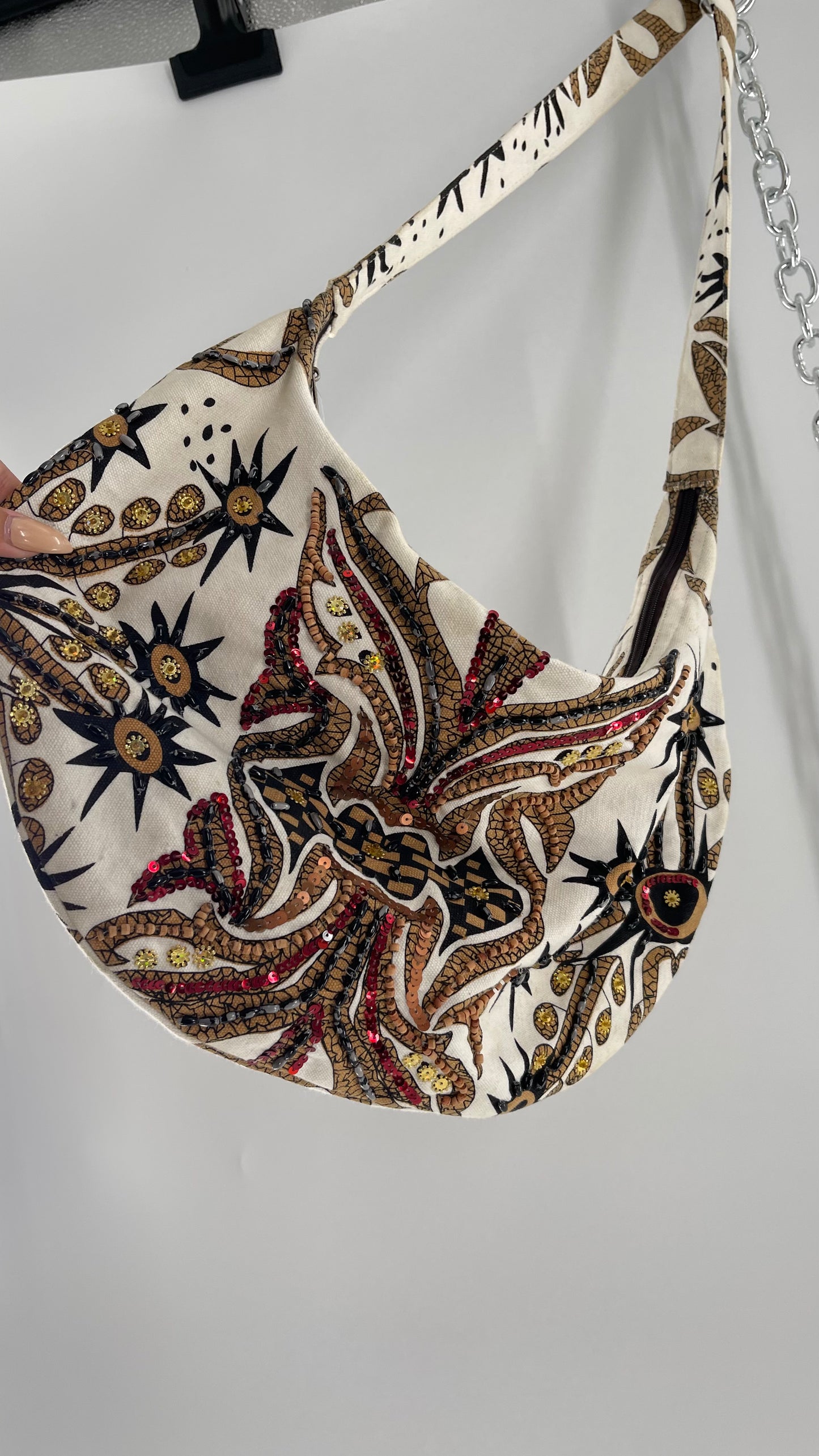 Vintage Patterned + Beaded Sling Bag