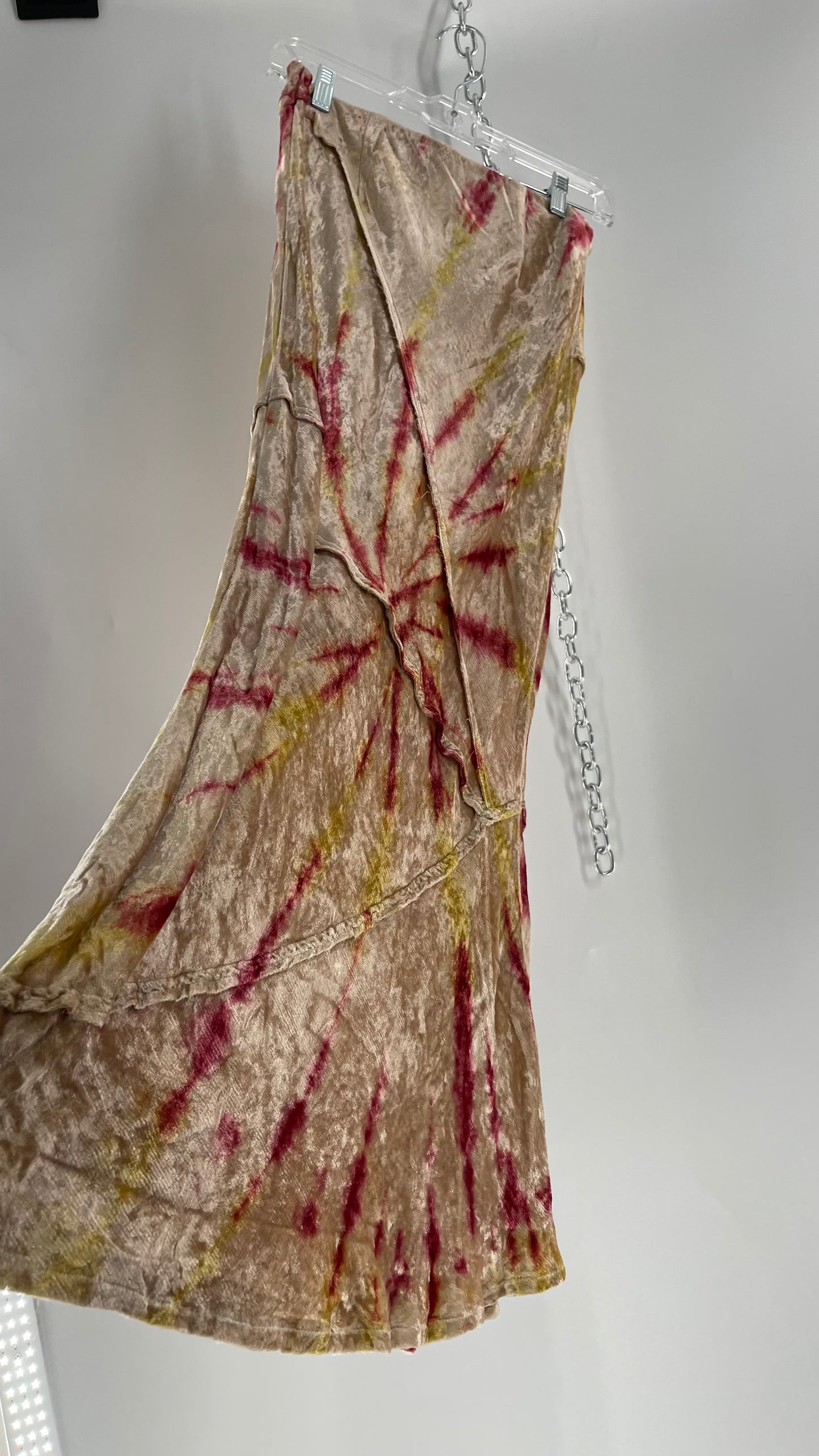 Free People Tie Dye Crushed Velvet Full Length Skirt (Small)